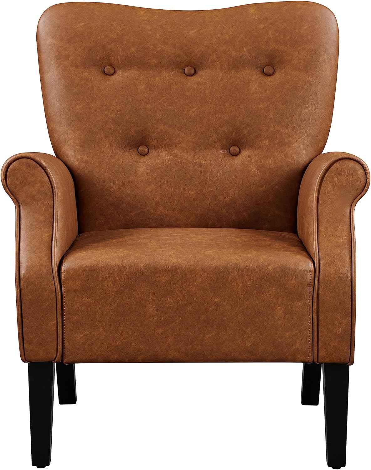 Topeakmart Fabric Accent Chair, Modern PU Leather Armchair with Wooden Legs, High Back and Comfortable Cushioned Seat for Living Room Bedroom Retro Brown 2 Piece