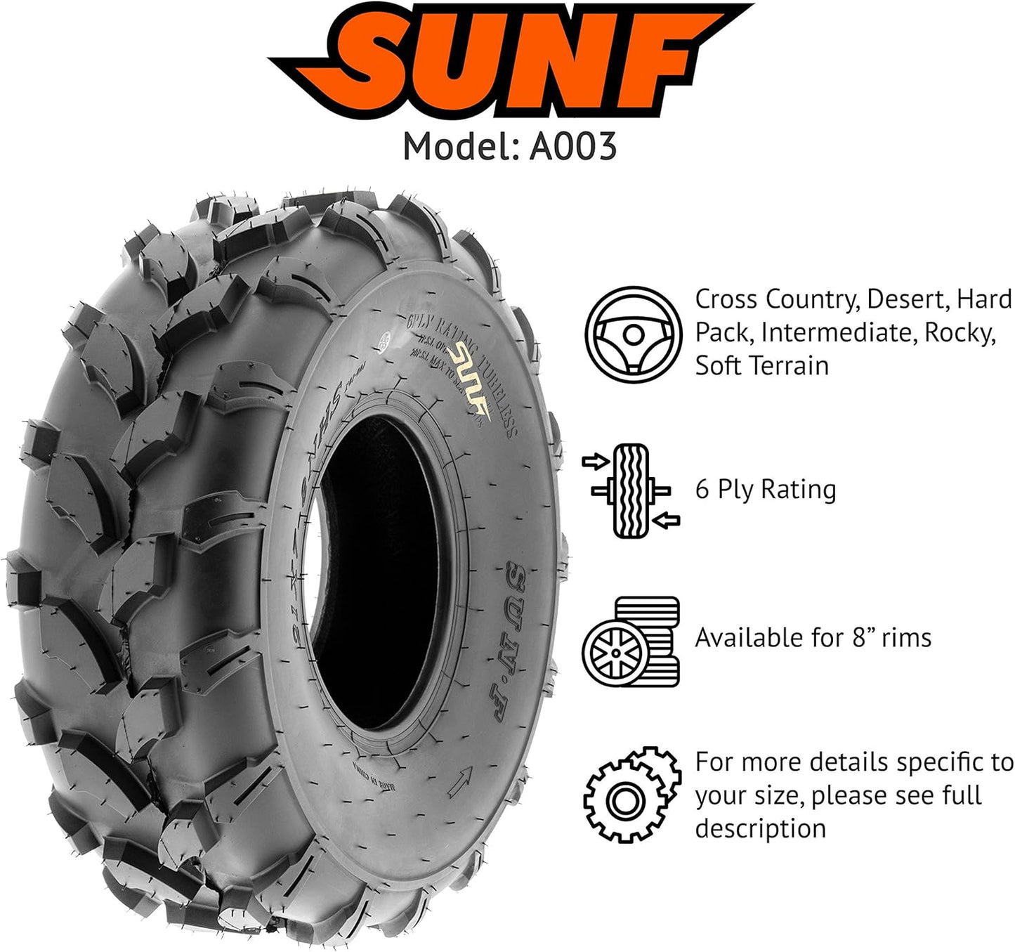 SunF 21x7-8 ATV UTV Muddy Sandy Tire 21x7x8 Mud Sand 6 PR A003 - PAIR of 2