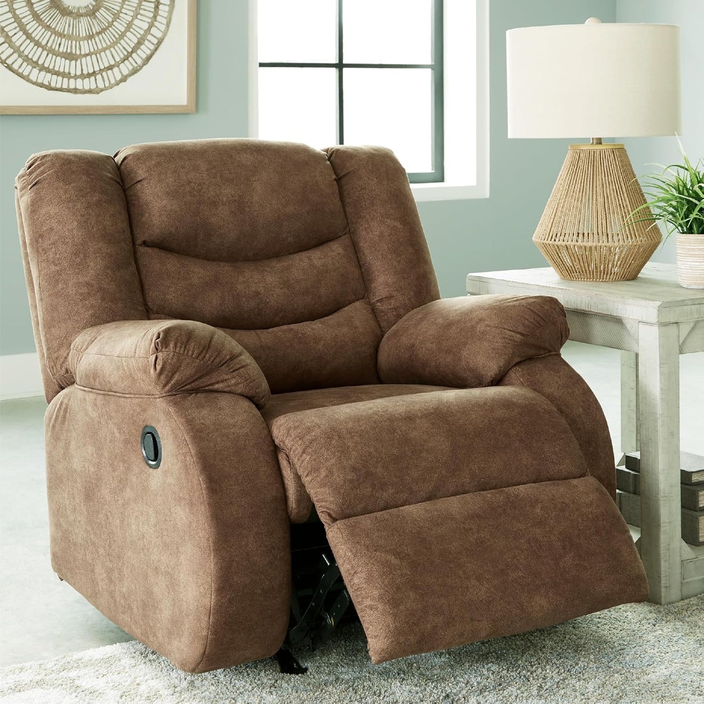 Signature Design by Ashley Partymate Contemporary Faux Leather Manual Rocker Recliner, Dark Brown