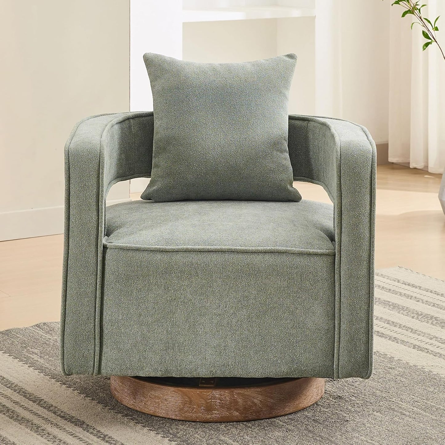 Swivel Accent Chair Set of 2, Modern Swivel Barrel Chair for Living Room, 360 Degree Comfy Square Accent Chair with Open Back, Upholstered Armchair for Bedroom,Reading, Linen Blend, Pale Green
