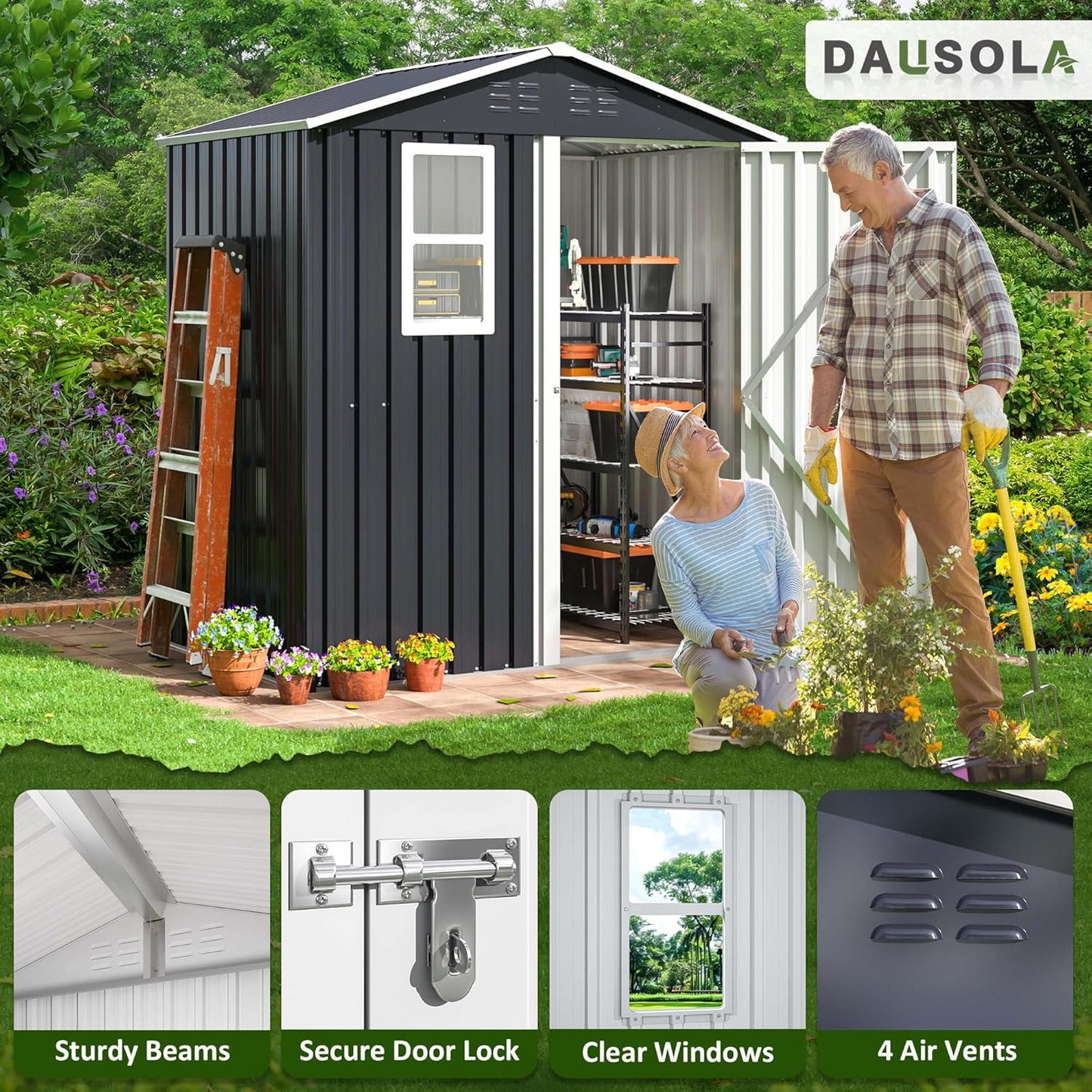 6.1x4 FT Outdoor Storage Shed, Metal Garden Tool Shed with Updated Frame Structure, Lockable Doors and Windows, Ideal for Backyard Garden Patio Lawn, Grey