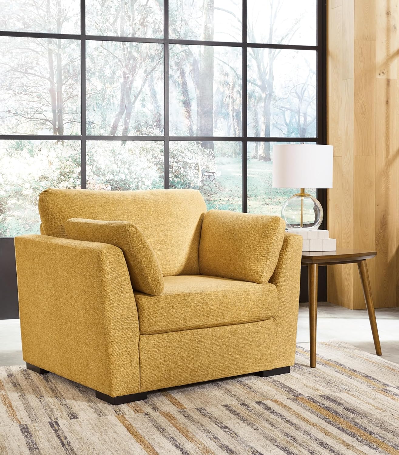 Signature Design by Ashley Keerwick Scandinavian Upholstered Oversized Chair with 2 Bolster Pillows, Yellow