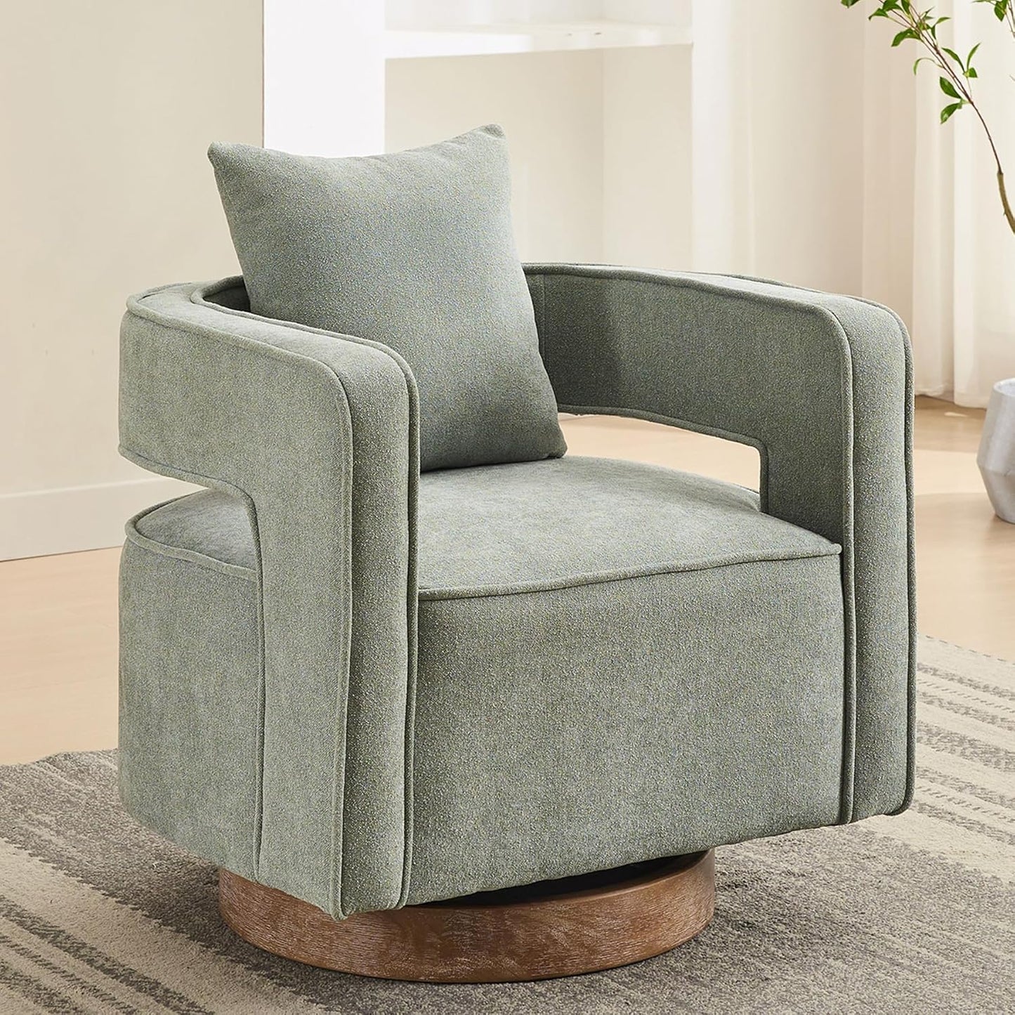 Swivel Accent Chair Set of 2, Modern Swivel Barrel Chair for Living Room, 360 Degree Comfy Square Accent Chair with Open Back, Upholstered Armchair for Bedroom,Reading, Linen Blend, Pale Green