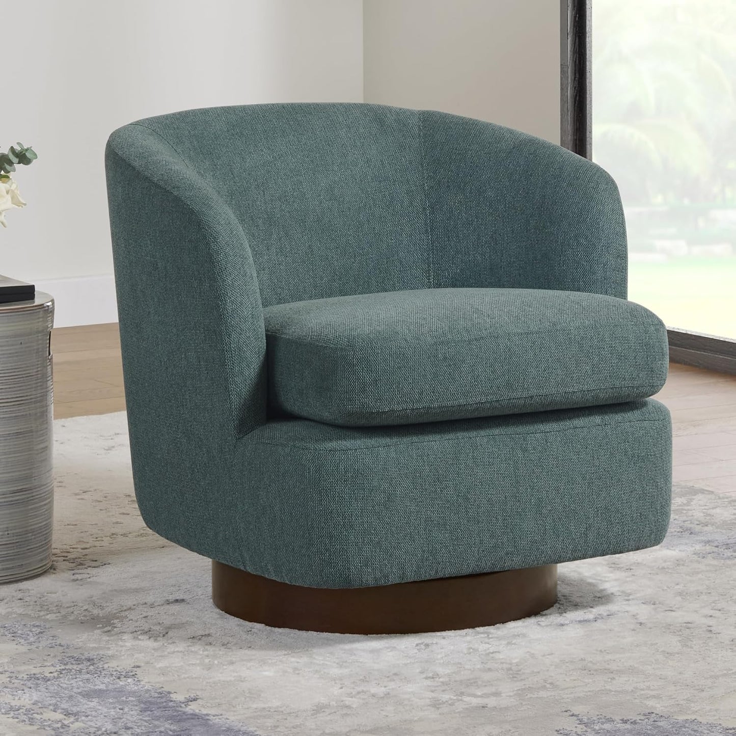 Swivel Accent Chair Modern Barrel Armchair with Wood Base for Bedroom Waiting Living Room,1 PCS,Green