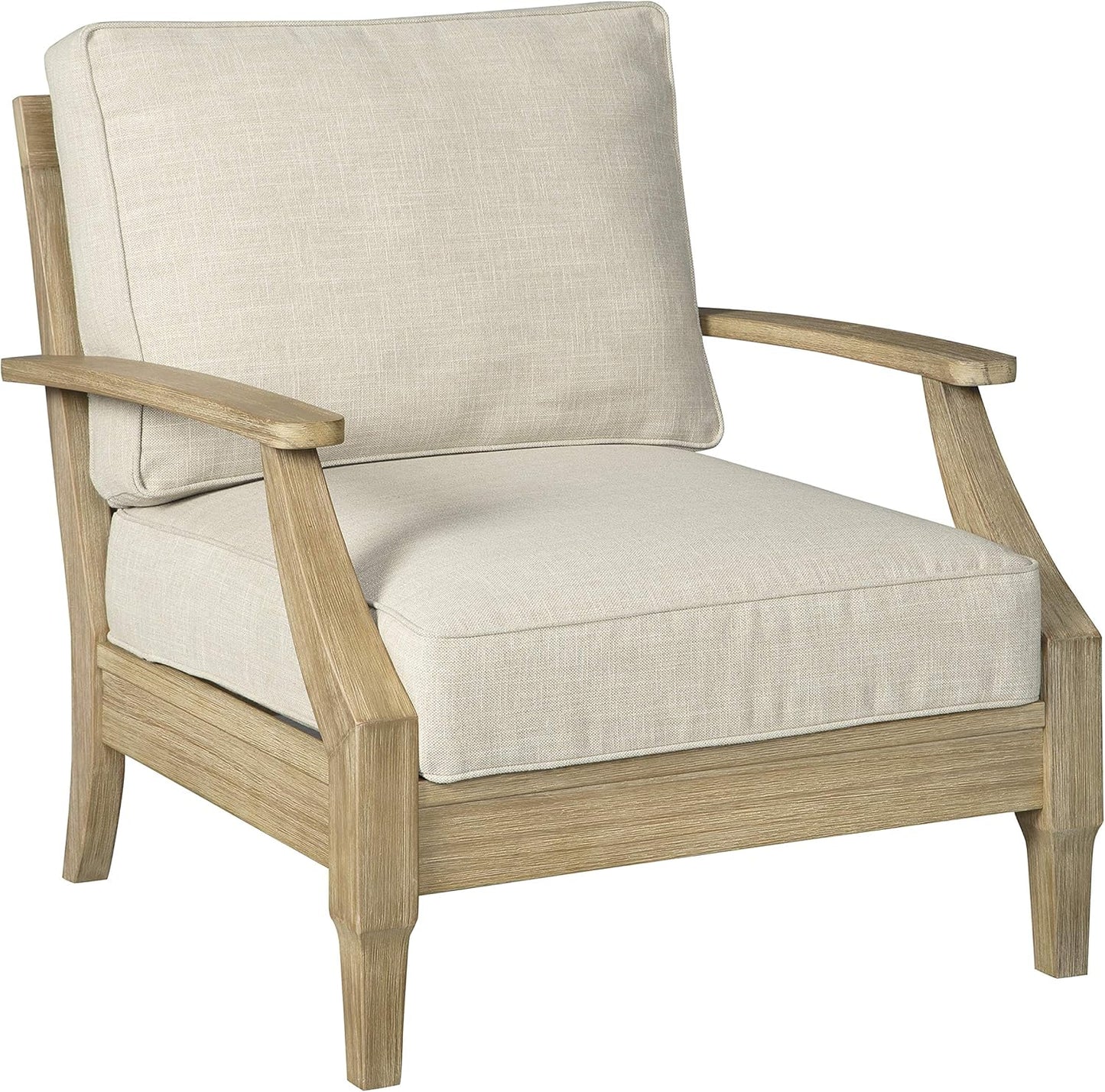 Signature Design by Ashley Carter Hall Outdoor Eucalyptus Patio Sofa with Cushion, Beige