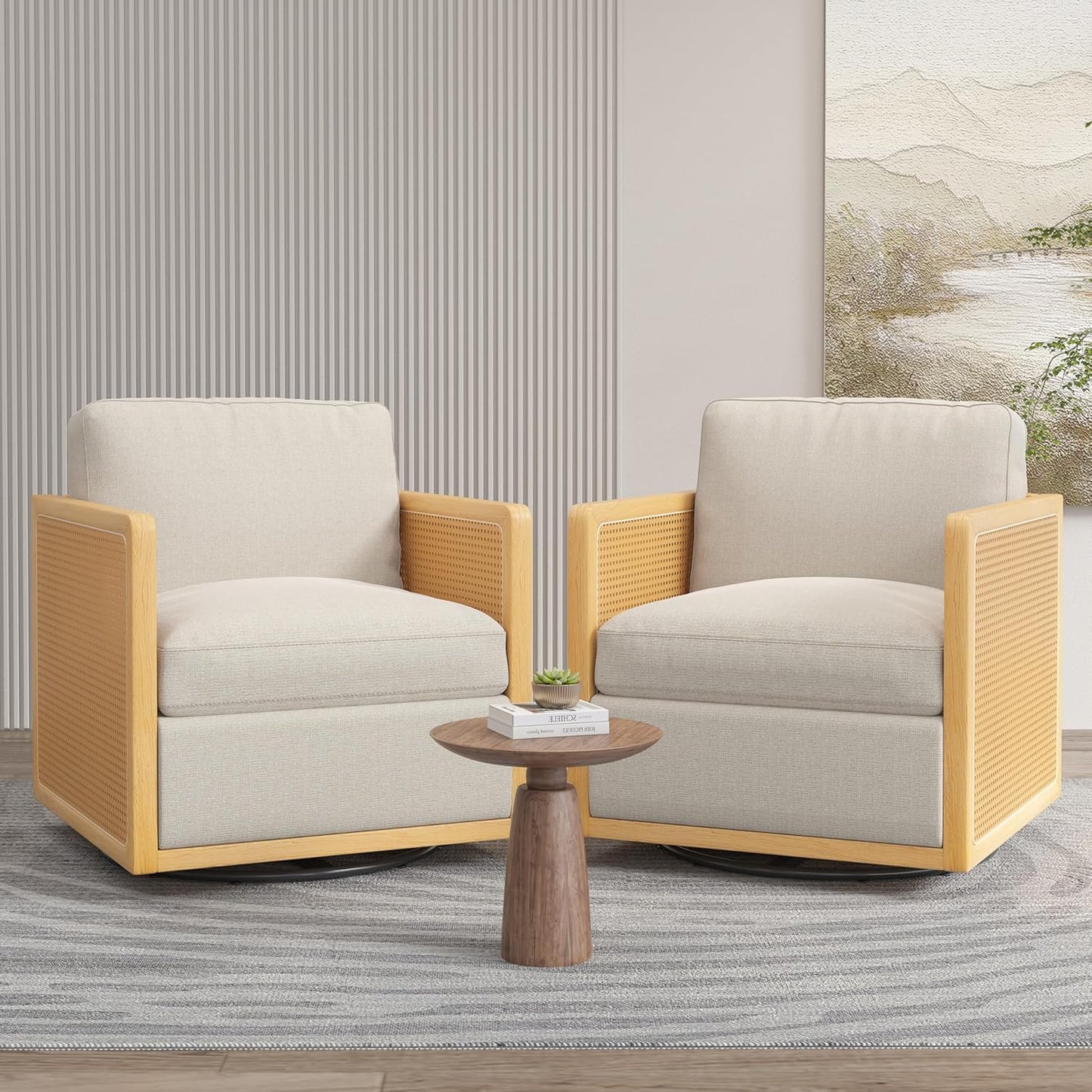 Swivel Barrel Chair, Premium Comfy Round Accent Chair for Living Room, Mid Century Modern Reading Chair for Adults, Armchair for Small Spaces, Bedroom Side Chairs for Home/Office/Leather Black