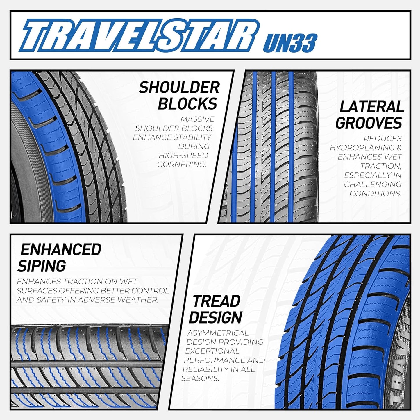 Set of 4 Travelstar UN33 245/45R20 103W High Performance All Season Passenger Tires 245/45/20 HP Radial Mud Snow Car Tires -Includes Road Hazard Warranty (Tire Only)