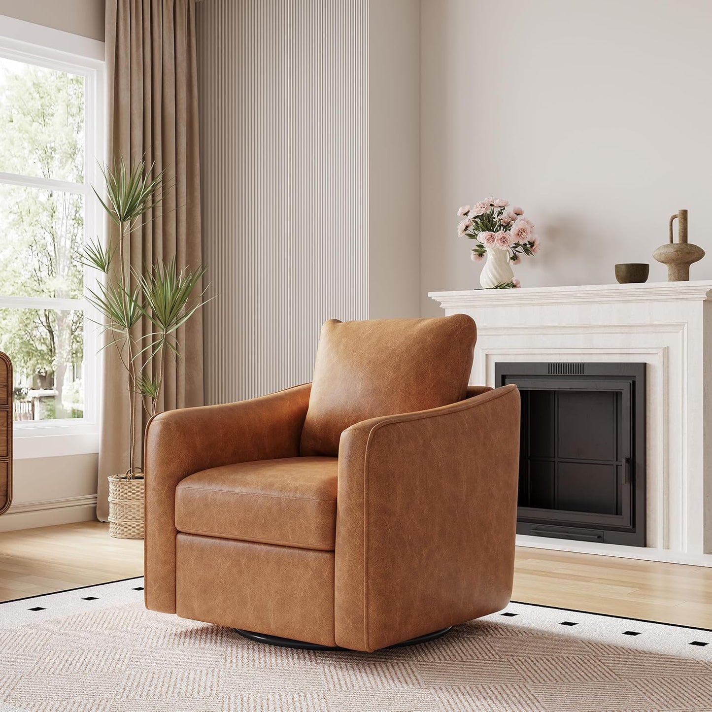 Accent Chair for Living Room, 360° Swivel Reading Chair, Modern Linen Fabric Armchair for Living Room, Comfy Upholstered, Single SofaChair, Beige