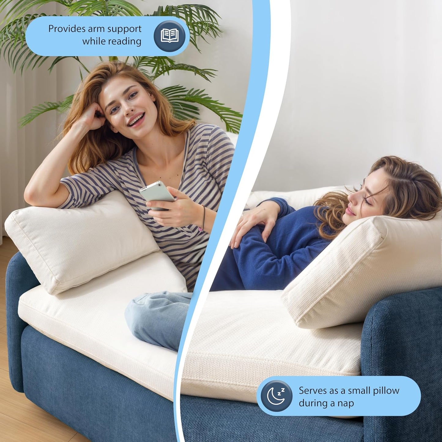 50*43" Oversized Chenille Single Sofa Chair, Wide and Deep Seat Accent Chair, Modern Upholstered Comfy Armchair, Color Blocking Couch Lounge with Pillows for Living Room,Apartment,Bedroom, Blue+Cream