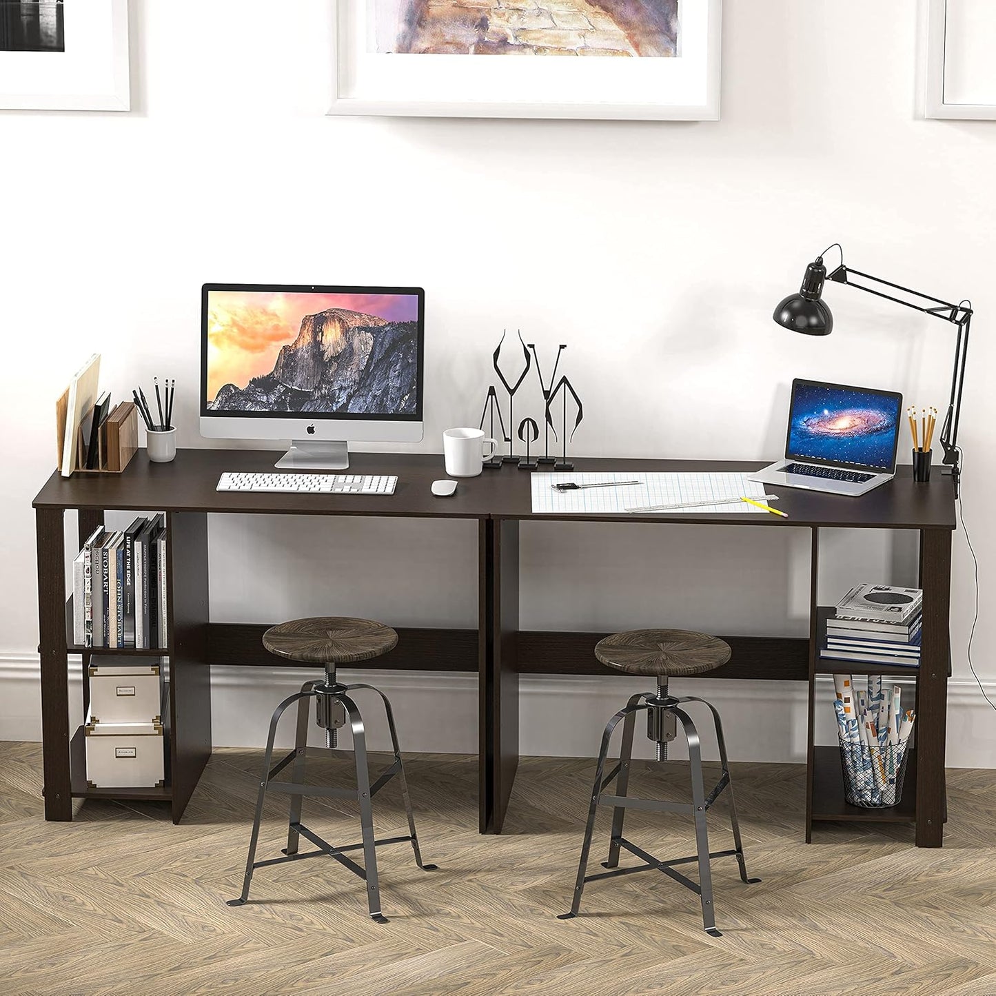 SHW 38-Inch Home Office Computer Desk with Shelves, Espresso