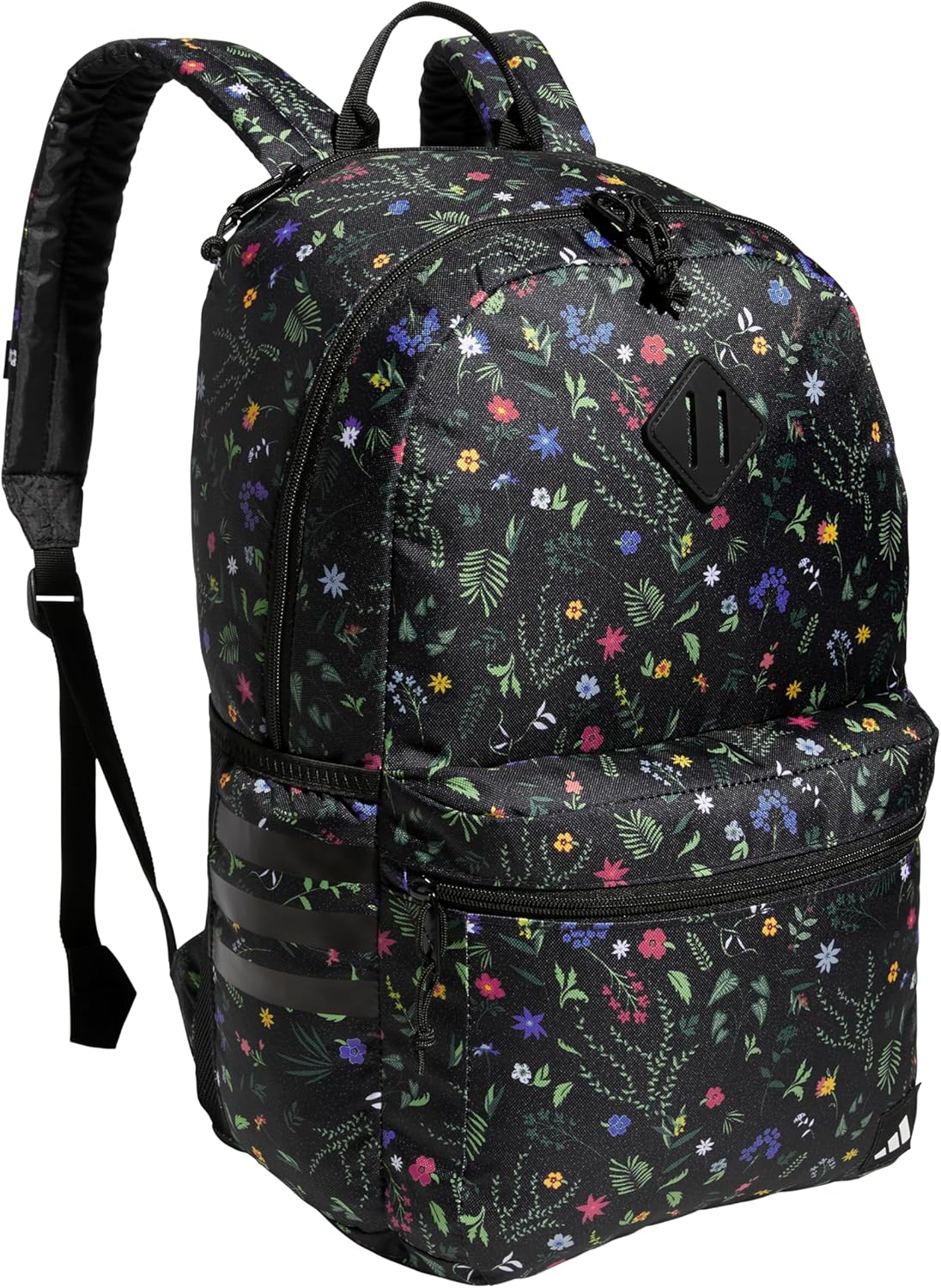 adidas 3-Stripe Classic Backpack for Men and Women, Bag with Laptop Sleeve, Woodland Floral Chalk White/Wonder Orchid Purple/5.0, One Size