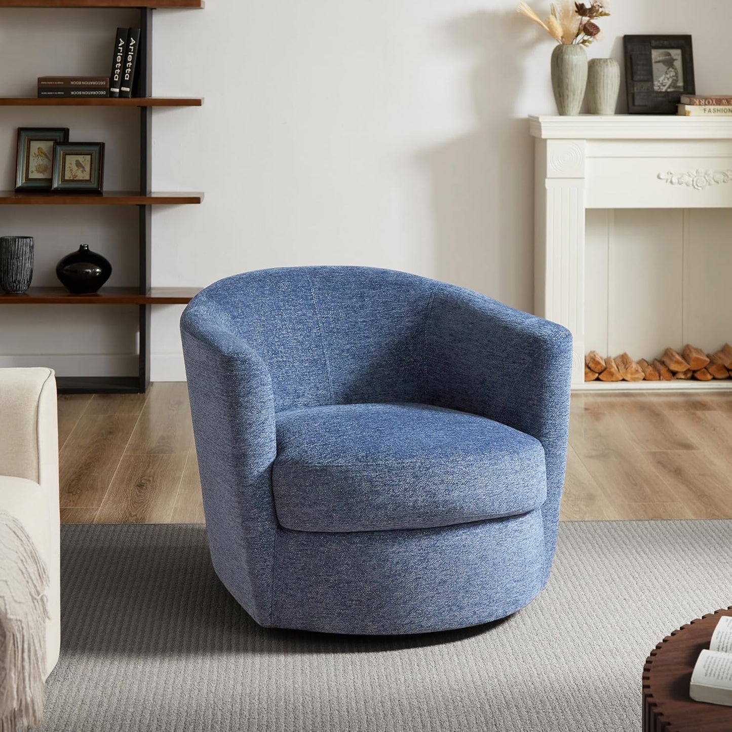 Art Leon Barrel Chair - Modern Chenille Upholstered Swivel Accent Chair, Round Chair Single Sofa Chair for Living Room Bedroom Lounge, Blue