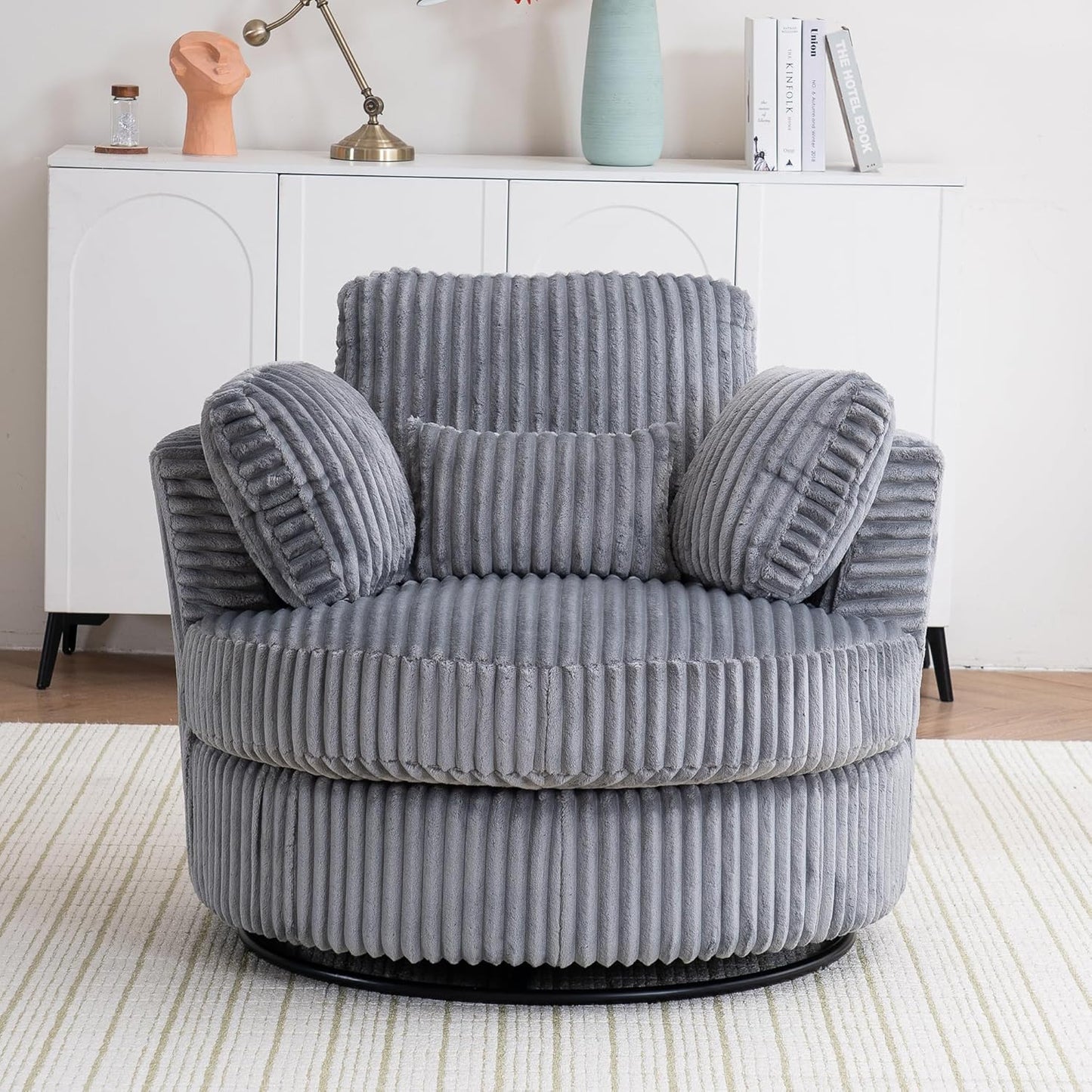 40" W Upholstered Oversized 360° Swivel Accent Barrel Chair and Half Cozy Sofa with Removable Pillows, Velvet Club Armchair for Living Room Bedroom Office Lounge, Black