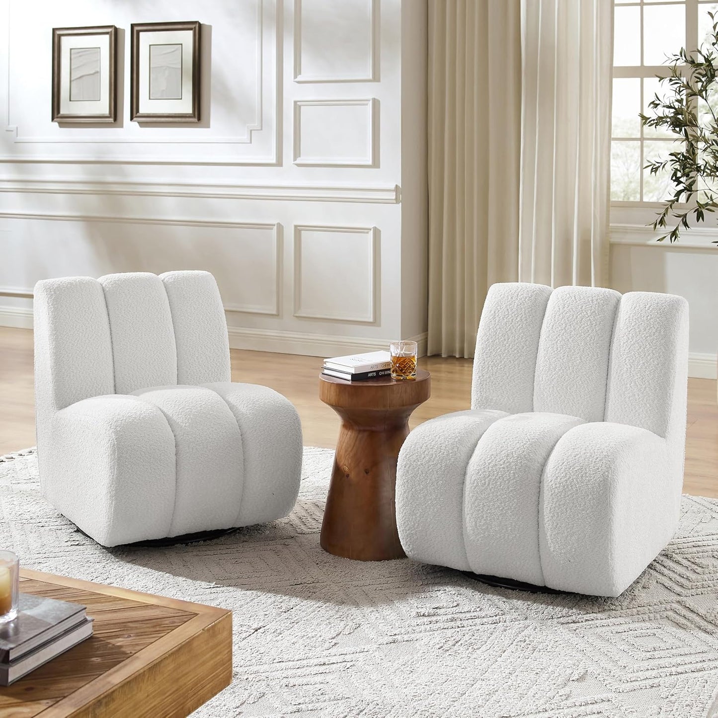 Art Leon Armless Accent Chair - Sherpa Fabric Upholstered Swivel Chair, Single Sofa Chair with Metal Base for Living Room Bedroom, Off White