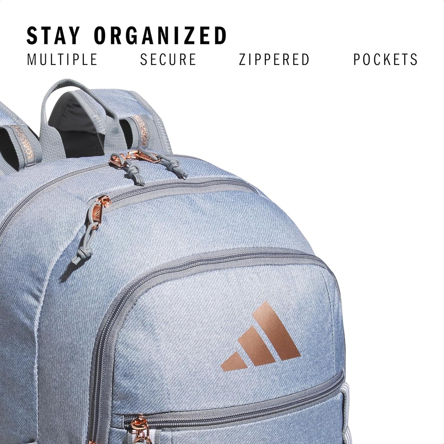 adidas Excel Backpack for Men & Women – Durable Large Athletic Laptop Bag, 7.0/Twill Grey/Grey/Rose Gold, OSFA
