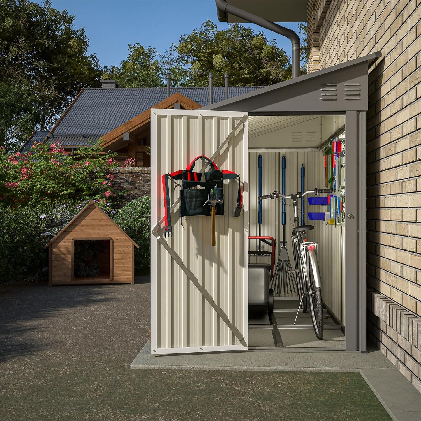 4×8 FT Outdoor Metal Storage Shed,Heavy-Duty Lean to Storage Shed with Floor Base,Garden Tool Metal Storage House W/Lockable Door and 2 Air Vents,Weather Resistant,for Backyard,Patio,Lawn,Black