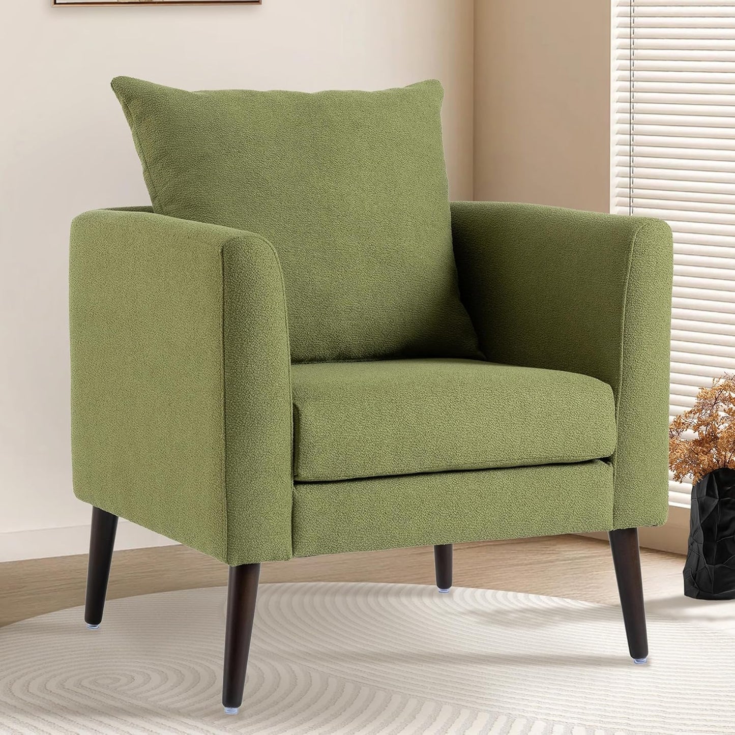 Accent Chair Set of 2, Upholstered Armchair with Pillow, Fabric Single Sofa Chair with Lounge Seat and Wood Legs Accent Chair for Living Room Small Spaces (Grey, Set of 2)