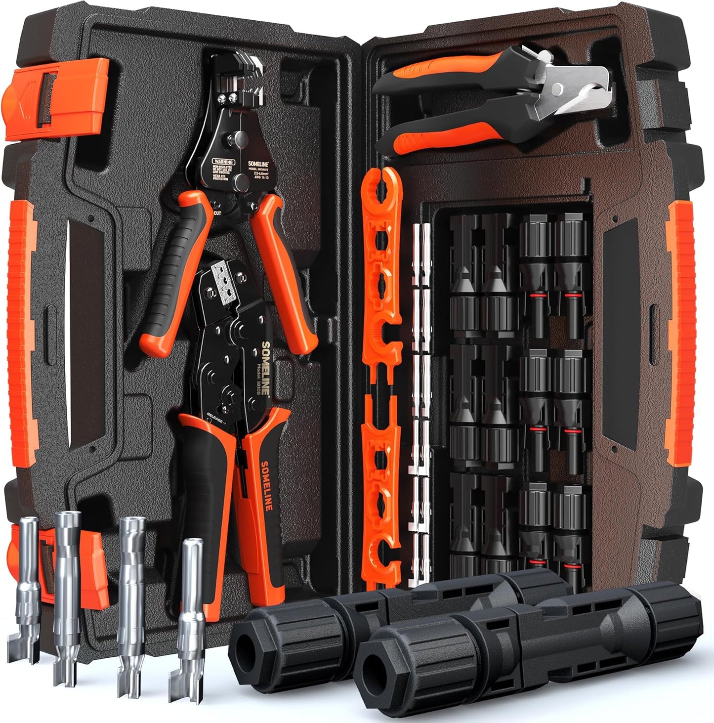 SOMELINE Solar Connector Crimping Tool Kit, 14-10 AWG Crimper for Solar Panel Cables Connectors, Toolbox Kit with 6 Pairs of Solar Connectors and Wrenches, Strippers, Crimpers and Cable Cutter
