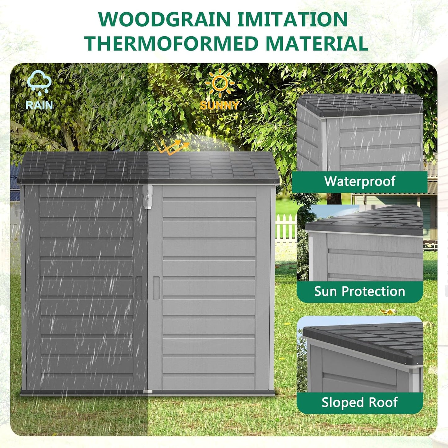 4.6 Ft. X 4.1 Ft Outdoor Horizontal Storage Shed, Resin Storage Shed with Double Lockable Doors, Ideal for Garbage Can Storage and Garden Tools, Strong Water Resistance, Gray