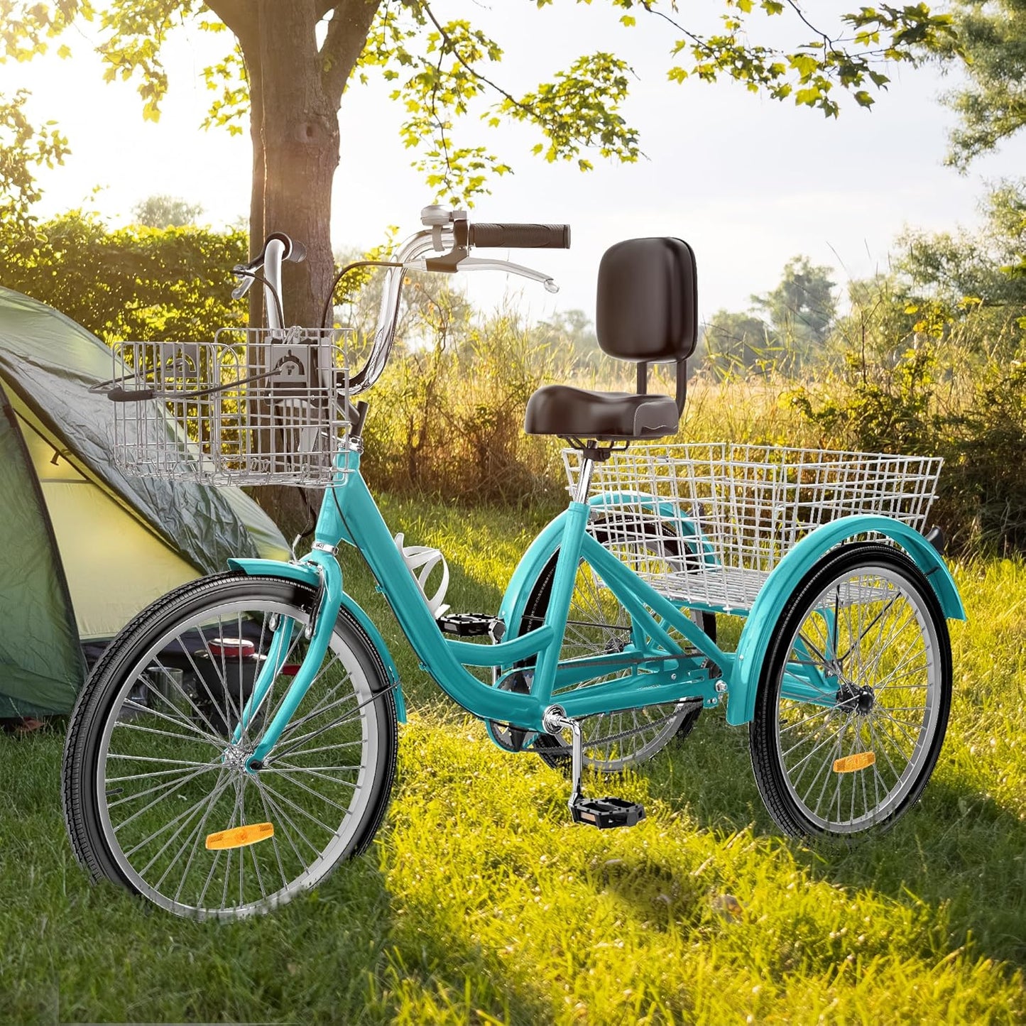 YITAHOME 24 & 26 Inch Adult Tricycle, 1 & 7 Speed 3 Wheel Bikes, Large Seat with Backrest Trike for Adults with Front & Rear Baskets, Cruiser Bike for Seniors Women Men Commute Picnic Outdoor