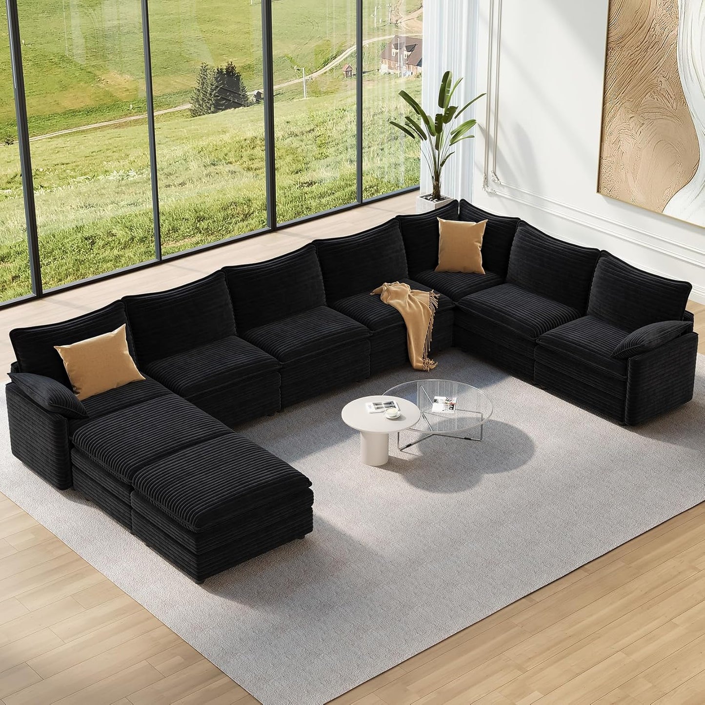 Vesgantti 108" Modular Sectional Sofa, Comfy Cloud Couch with Movable Ottoman Deep Seat Chenille L Shaped Modular Sofa, Sectional Couches for Living Room, Bedroom and Apartment, Beige