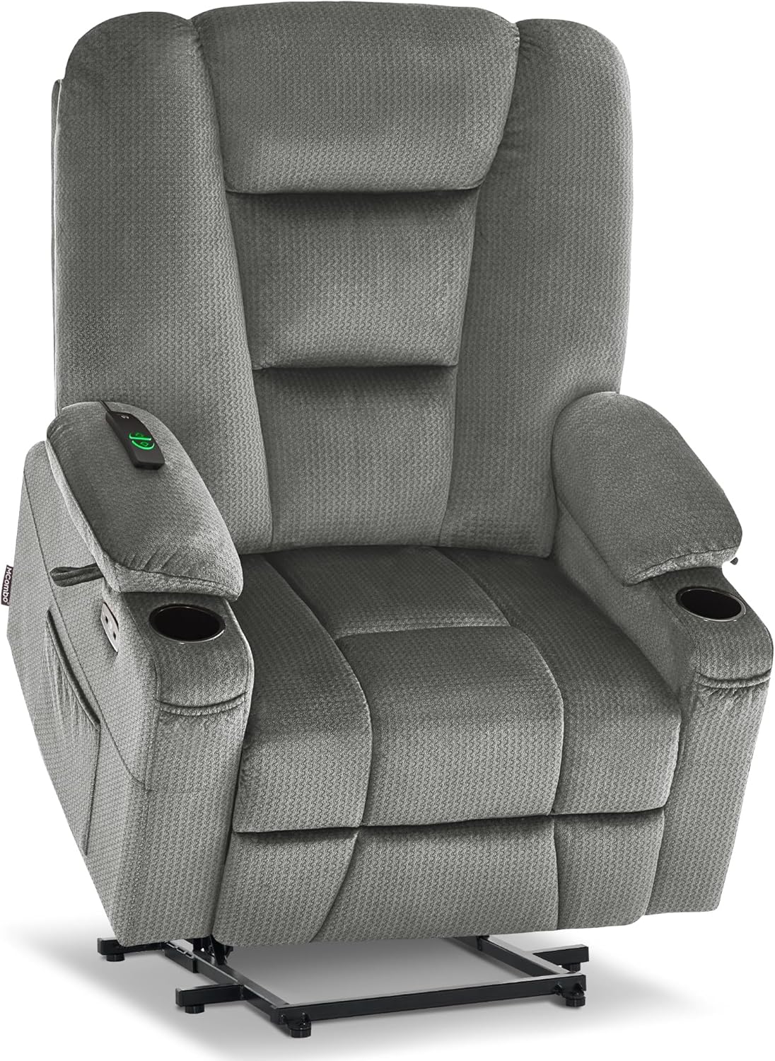 MCombo Large Power Lift Recliner Chair Sofa with Massage and Heat for Big and Tall Elderly People, 3 Positions, Cup Holders, and USB Ports, Fabric 7549 (Large, Burgundy)
