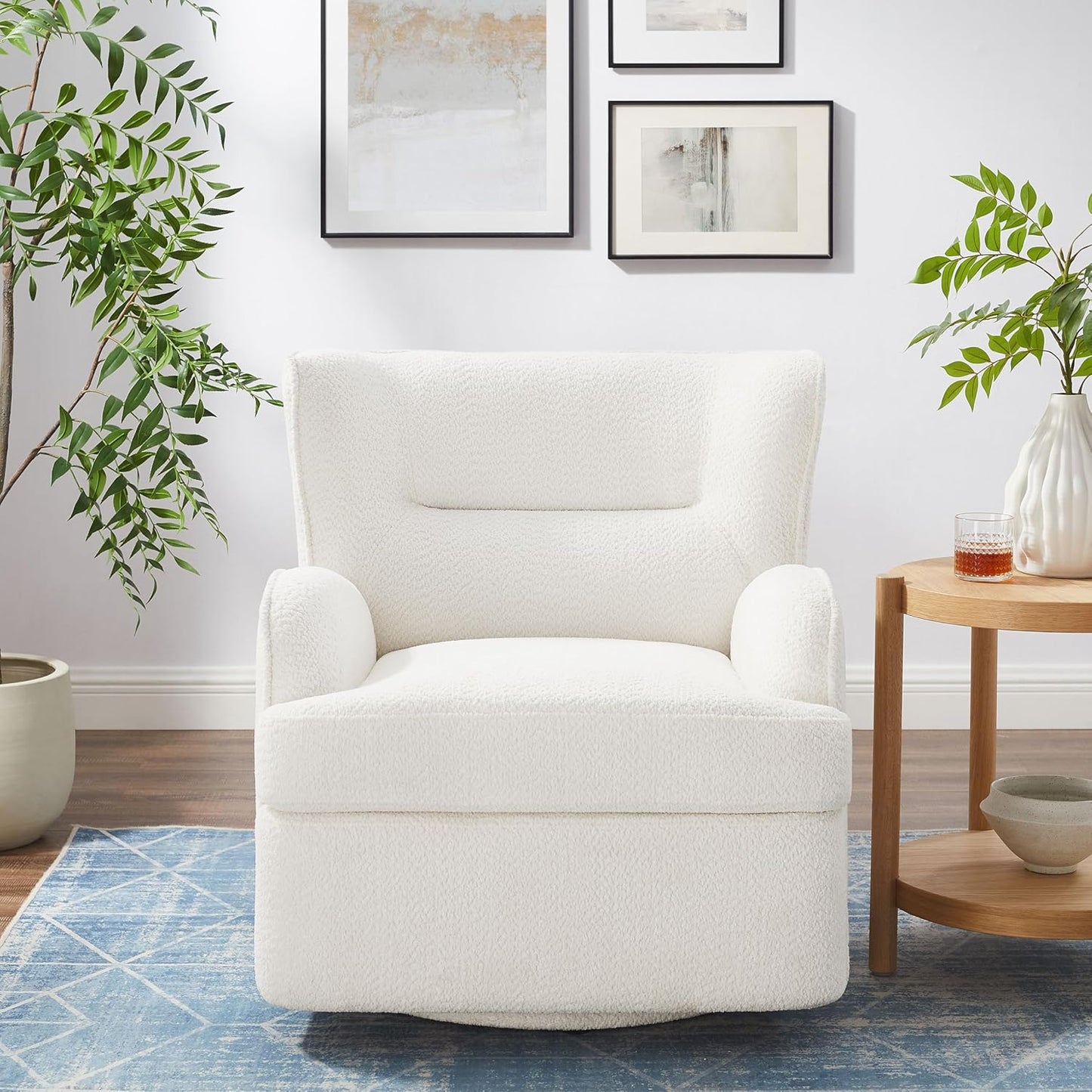 Swivel Accent Chair,Modern 31.50" Upholstered Armchair, Comfy Boucle Accent Chair for Living Room,Bedroom, Corner, Reading Nook (White Boucle)