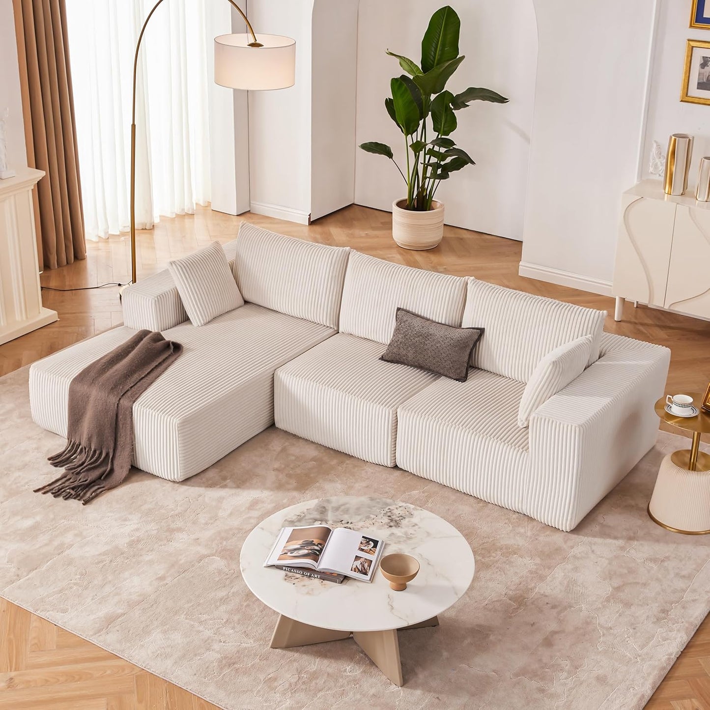 108” Modular Sectional Sofa, Cloud Sectional Couch with Deep Seat, Modern Modular L-Shape Sofa Couch with Chaise,Upholstered Couches for Living Room Bedroom (Beige, Left Facing Chaise)
