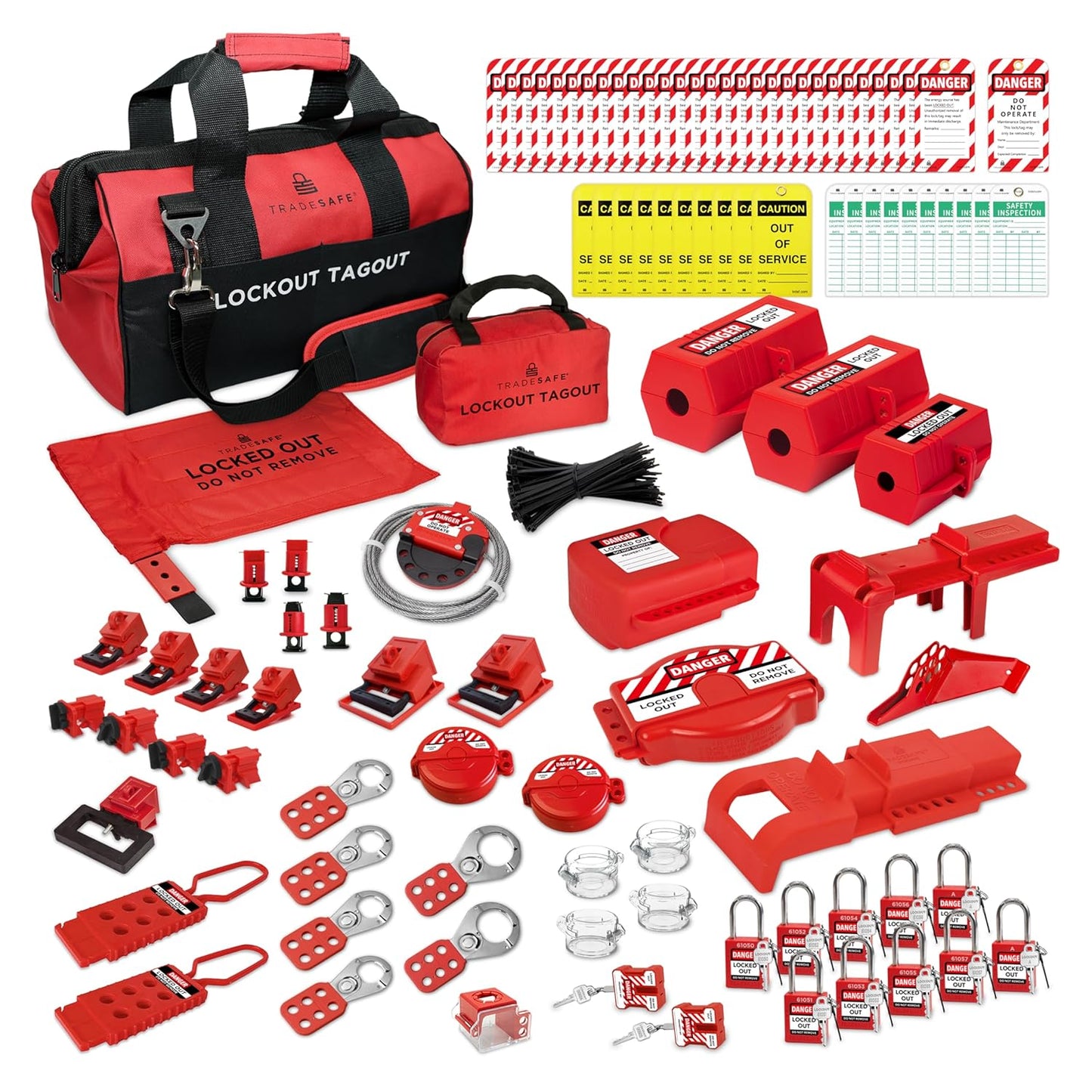 TRADESAFE Lockout Tagout Kit - 90 Loto Devices, Cable Lock, Loto Locks, Breaker Lockout Devices, Lock Out Tags, Plug Lock, Hasps, OSHA-Compliant Lock Out Tag Out Kits Electrical Tools