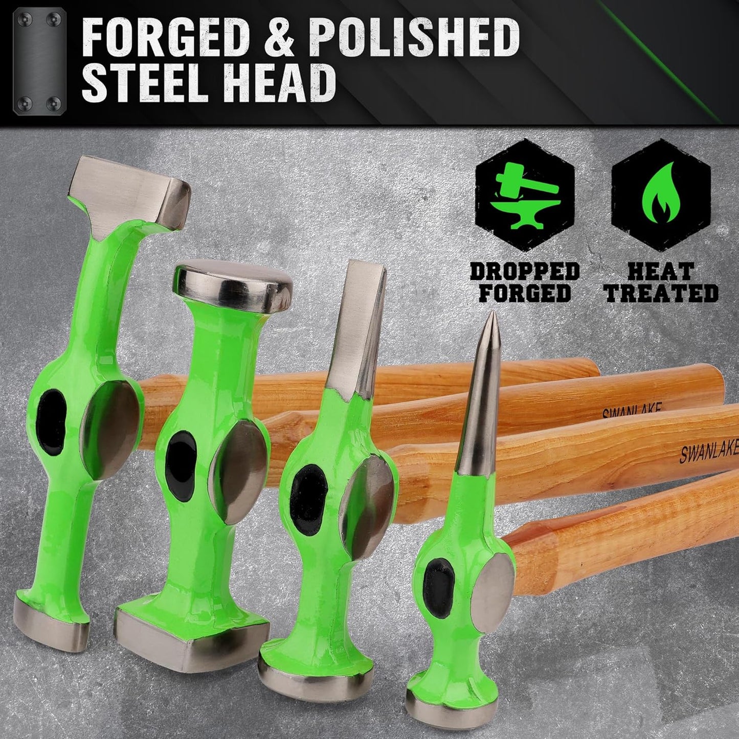 SWANLAKE GARDEN TOOLS 9Pcs Auto Body Hammer and Dolly Set, Heavy Duty Car Body Dent Repair Tool Kit with Carrying Case, Wood Handles, Performance Carbon Steel Hammers and Dollies Set, Fender Tool Set