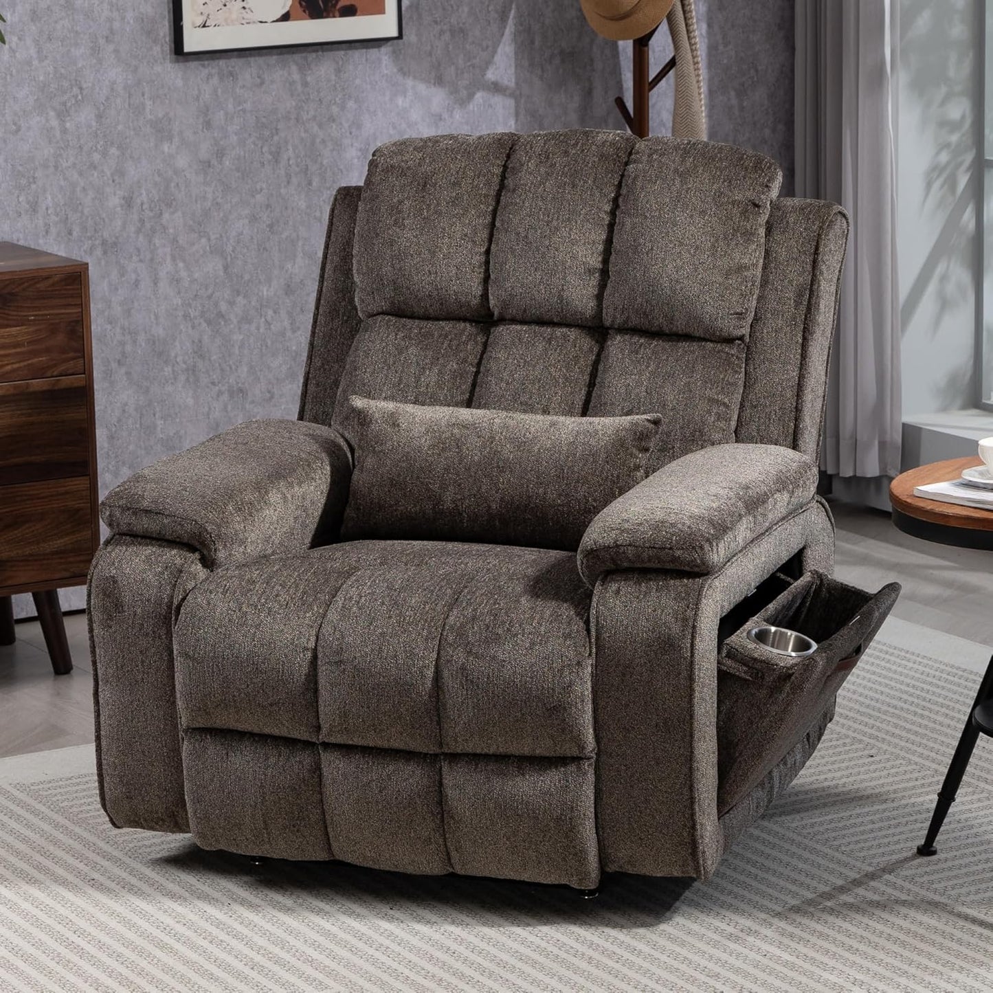 4-Motor Power Lift Chair with Heat & Massage - Power Adjustable Headrest, Backrest, Lumbar & Footrest - 27-inch Wide Seat Lay Flat Recliner, 8-Point Massage (Lumbar Heating)