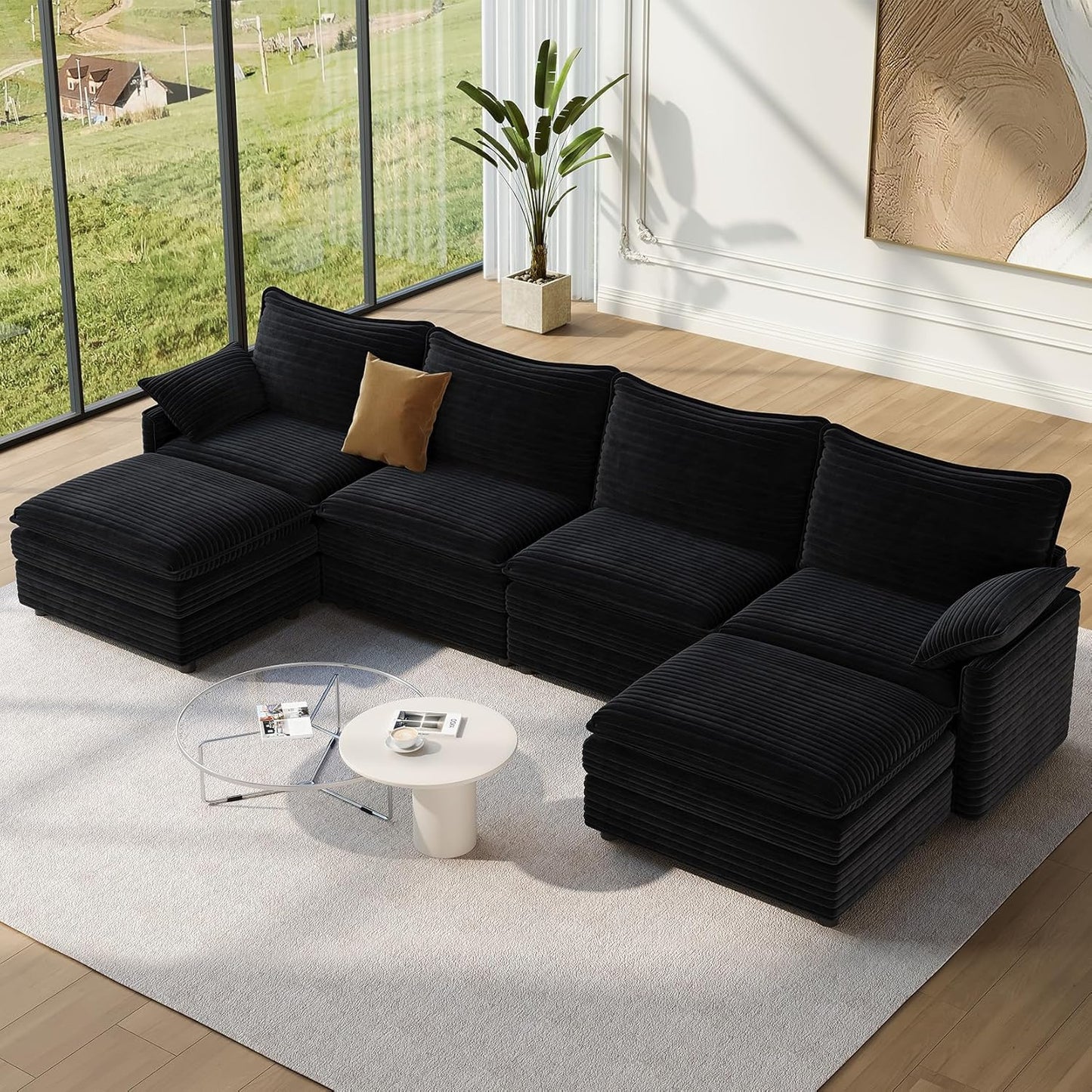Vesgantti 108" Modular Sectional Sofa, Comfy Cloud Couch with Movable Ottoman Deep Seat Chenille L Shaped Modular Sofa, Sectional Couches for Living Room, Bedroom and Apartment, Beige