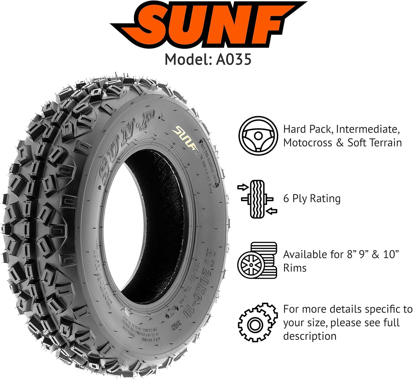 SunF 21x6-10 20x11-9 Knobby ATV UTV Tire 6 PR A035 - BUNDLE