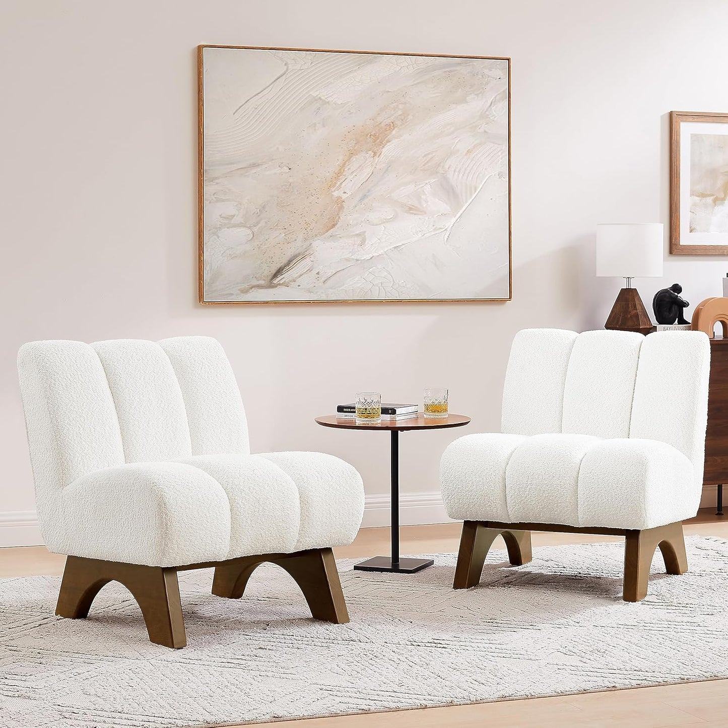 Art Leon Modern Accent Chair, Sherpa Fabric Modular Single Sofa Chair, Armless Chair with Wooden Legs for Living Room Bedroom, Green