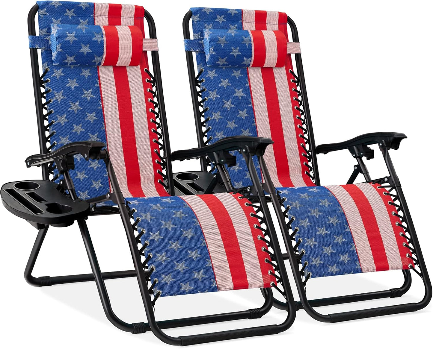 Best Choice Products Set of 2 Adjustable Steel Mesh Zero Gravity Lounge Chair Recliners w/Pillows and Cup Holder Trays - Gray