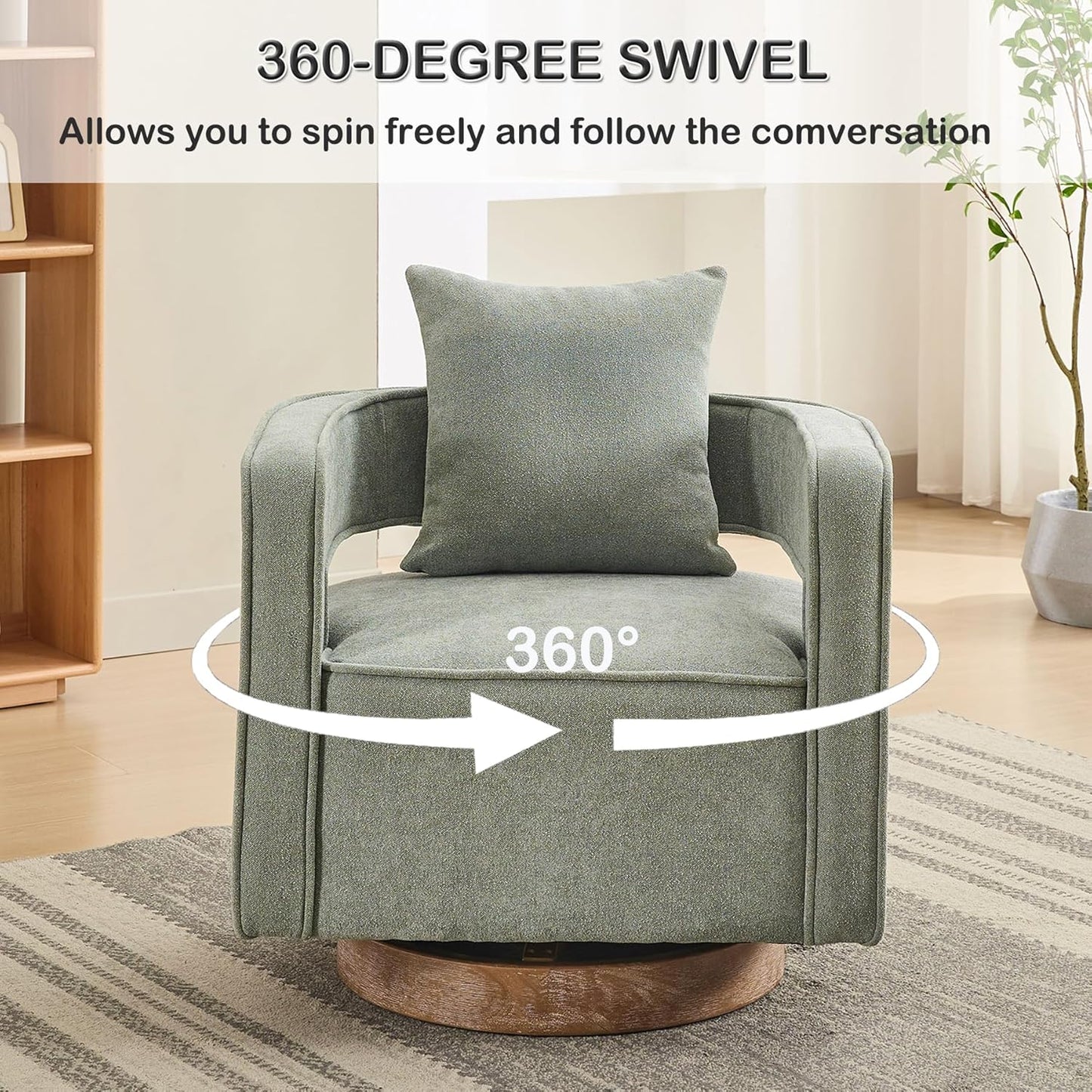 Swivel Accent Chair Set of 2, Modern Swivel Barrel Chair for Living Room, 360 Degree Comfy Square Accent Chair with Open Back, Upholstered Armchair for Bedroom,Reading, Linen Blend, Pale Green