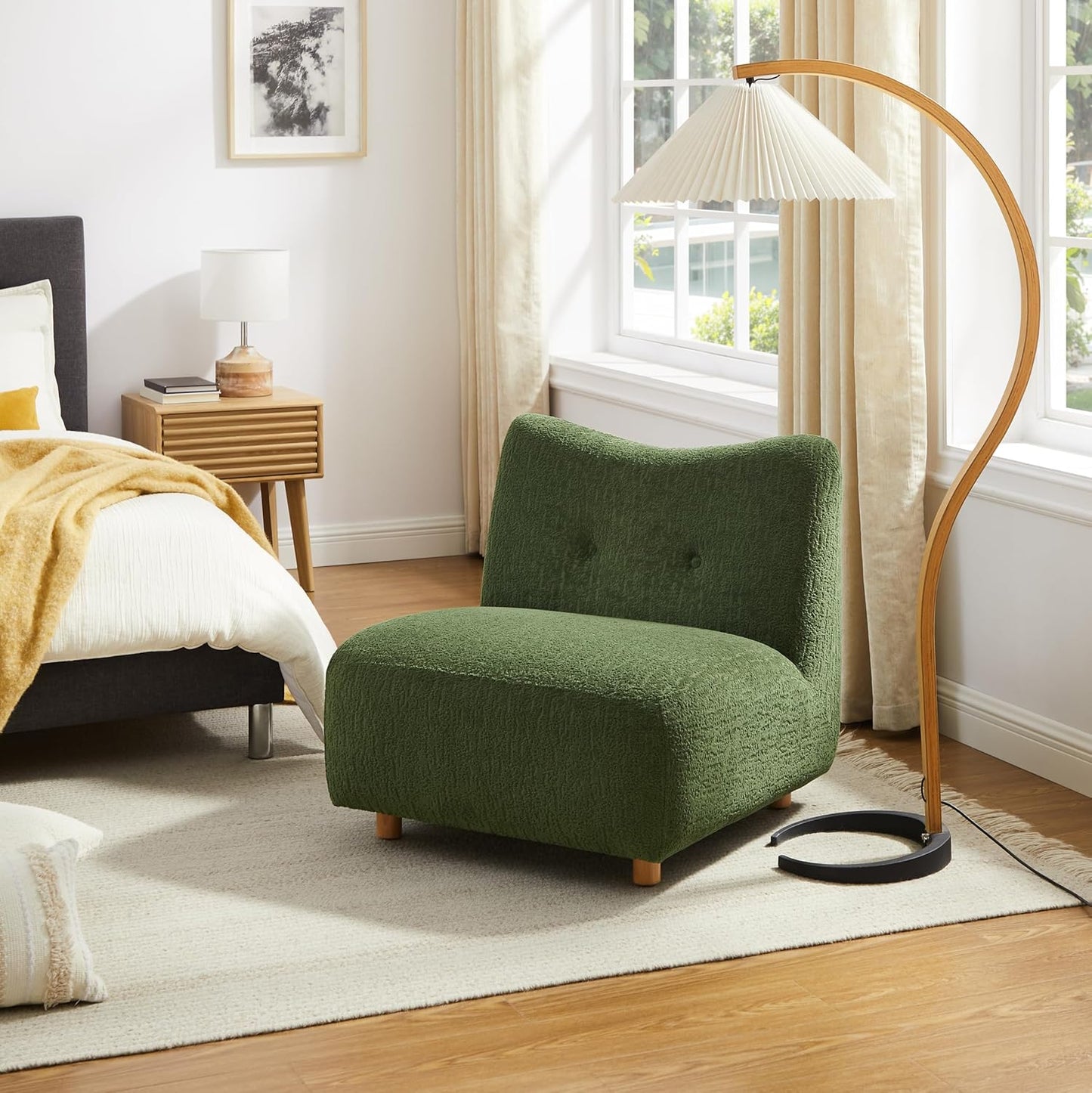 Art Leon Modern Accent Chair - Fabric Modular Sofa Chair Armless Chair with Wooden Legs Set of 2 for Living Room Bedroom Green