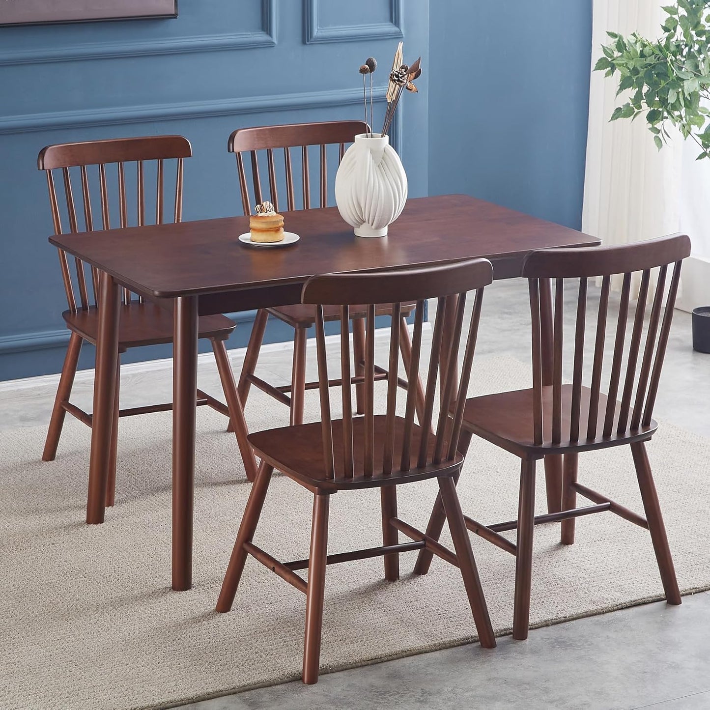 4 Pieces of Dining Chair, Rubber Wood Material, Solid Wood Dining Table Chair, Living Room Chair, Simple and Natural (Walnut)