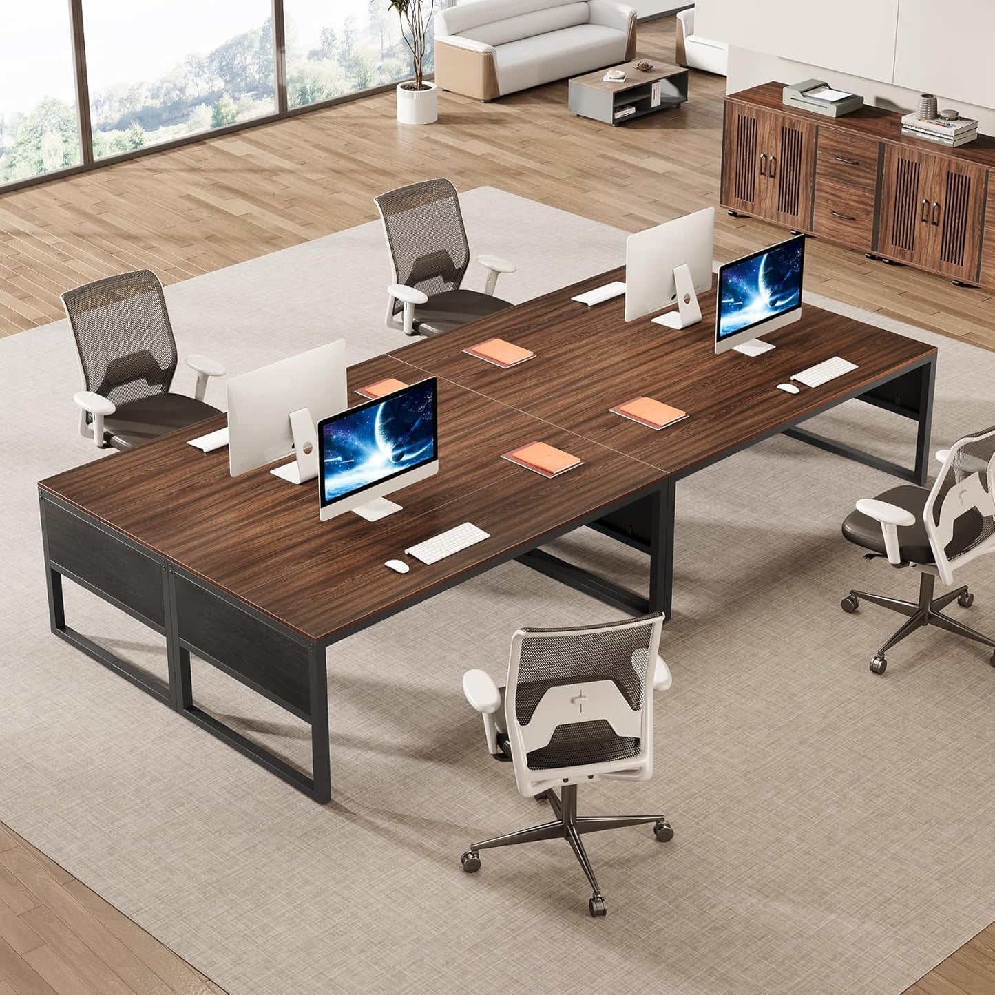 Tribesigns 63-Inch Executive Desk, Modern Home Office Desk for Workstation, Computer Desk with Sturdy Legs for Home Office (Dark Walnut & Black, Only Table)
