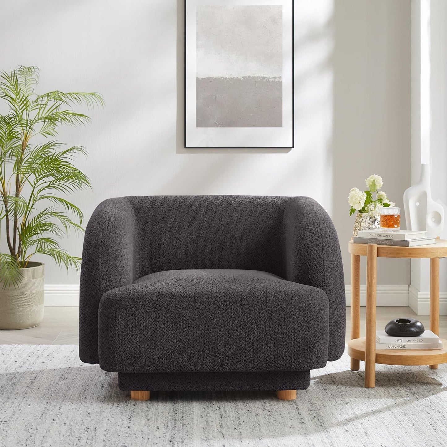 40" W Oversized Accent Chairs, Modern Boucle Armchair with Deep Seat and Wide Arms, Comfy Sherpa Fabric Single Sofa Reading Chair for Living Room, Bedroom, Book Nook, Beige