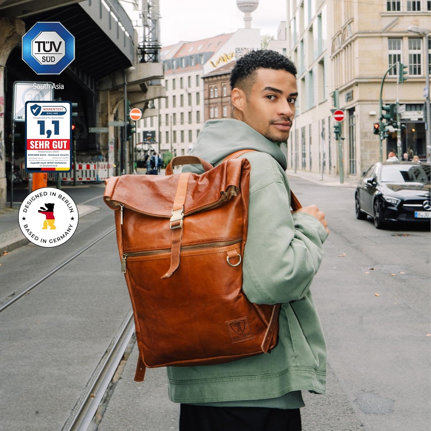 BERLINER BAGS Vintage Genuine Leather Backpack Utrecht, Laptop Backpack, Travel Backpack for Women and Men - Brown