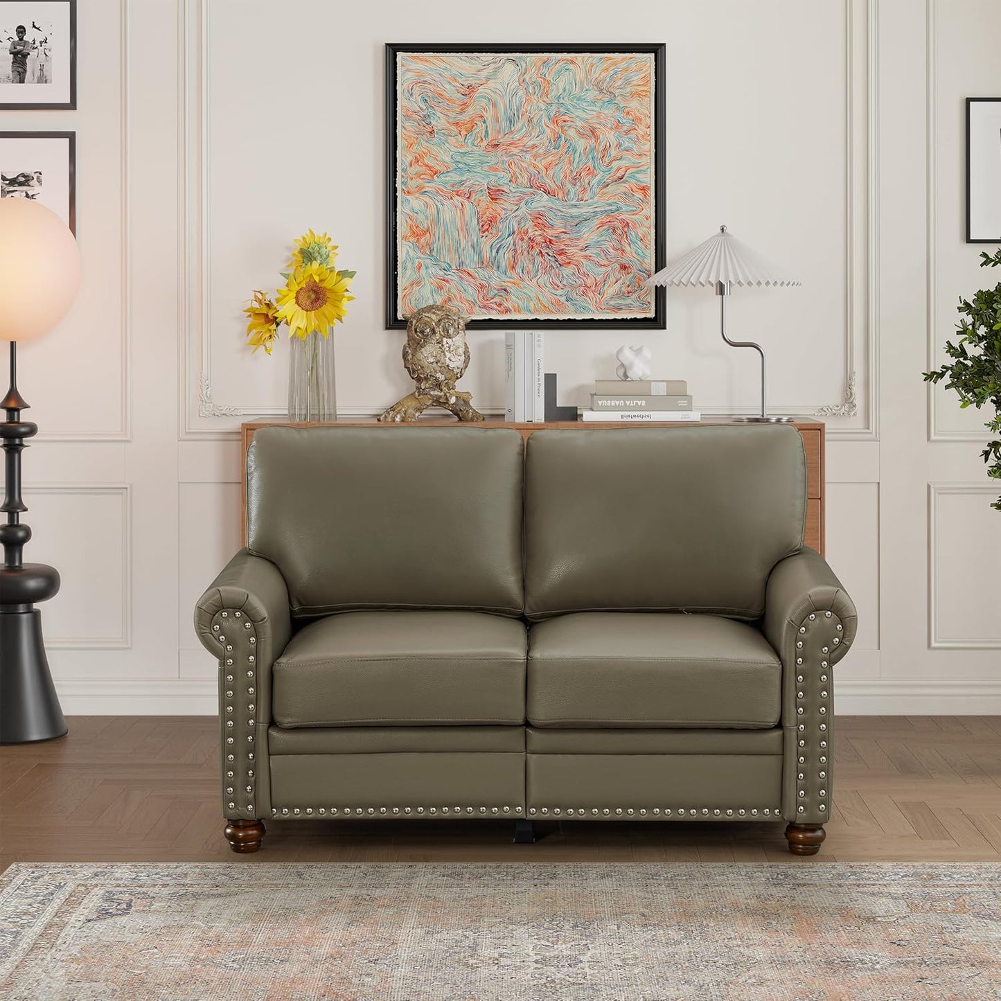 35" Faux Leather Pu Armchair Classic Vegan Leather Accent Chair Elegance Single Seat with Rolled Armrests Nailhead Trim Wood Legs Traditional Living Room 1 Seat-Burgundy