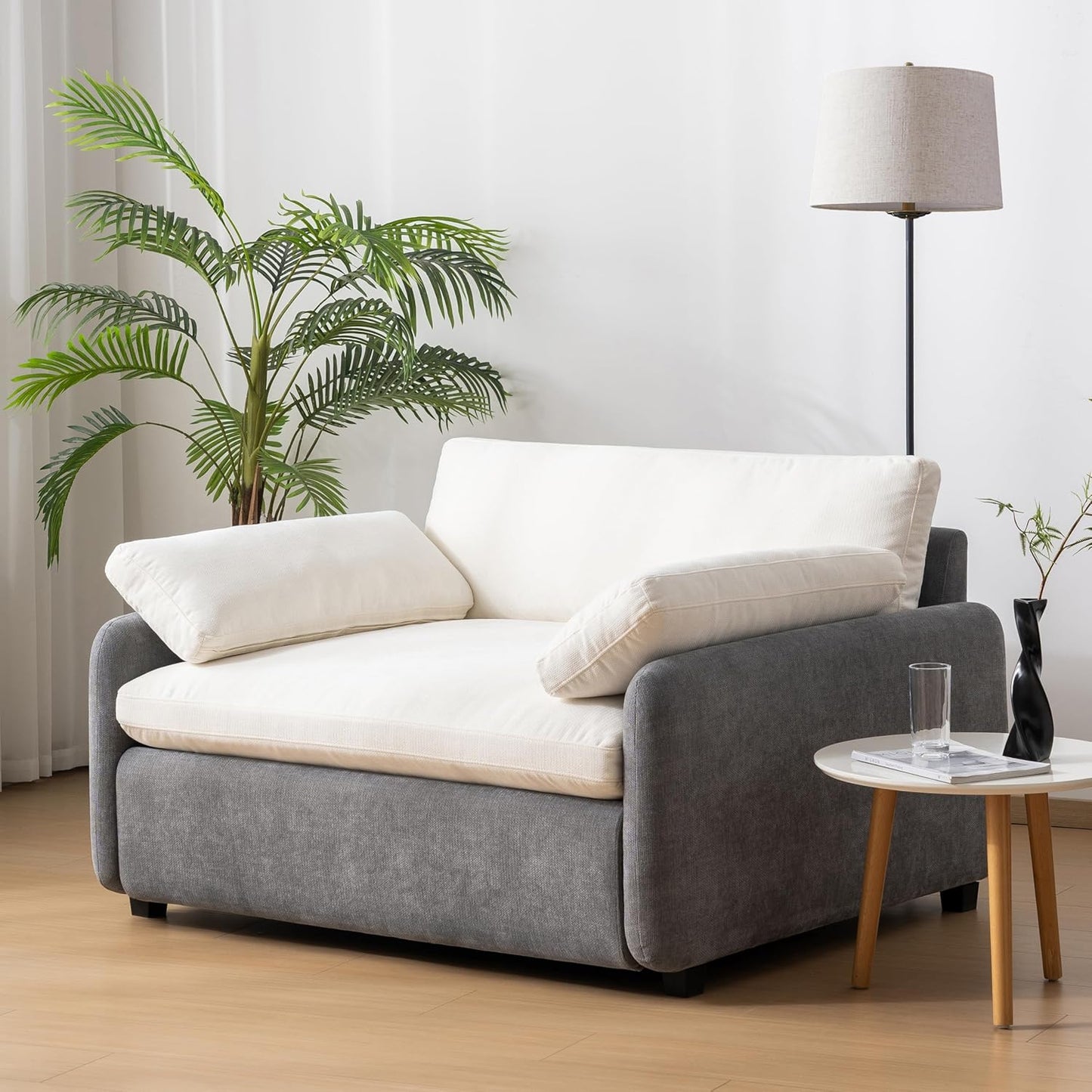 50*43" Oversized Chenille Single Sofa Chair, Wide and Deep Seat Accent Chair, Modern Upholstered Comfy Armchair, Color Blocking Couch Lounge with Pillows for Living Room,Apartment,Bedroom, Blue+Cream