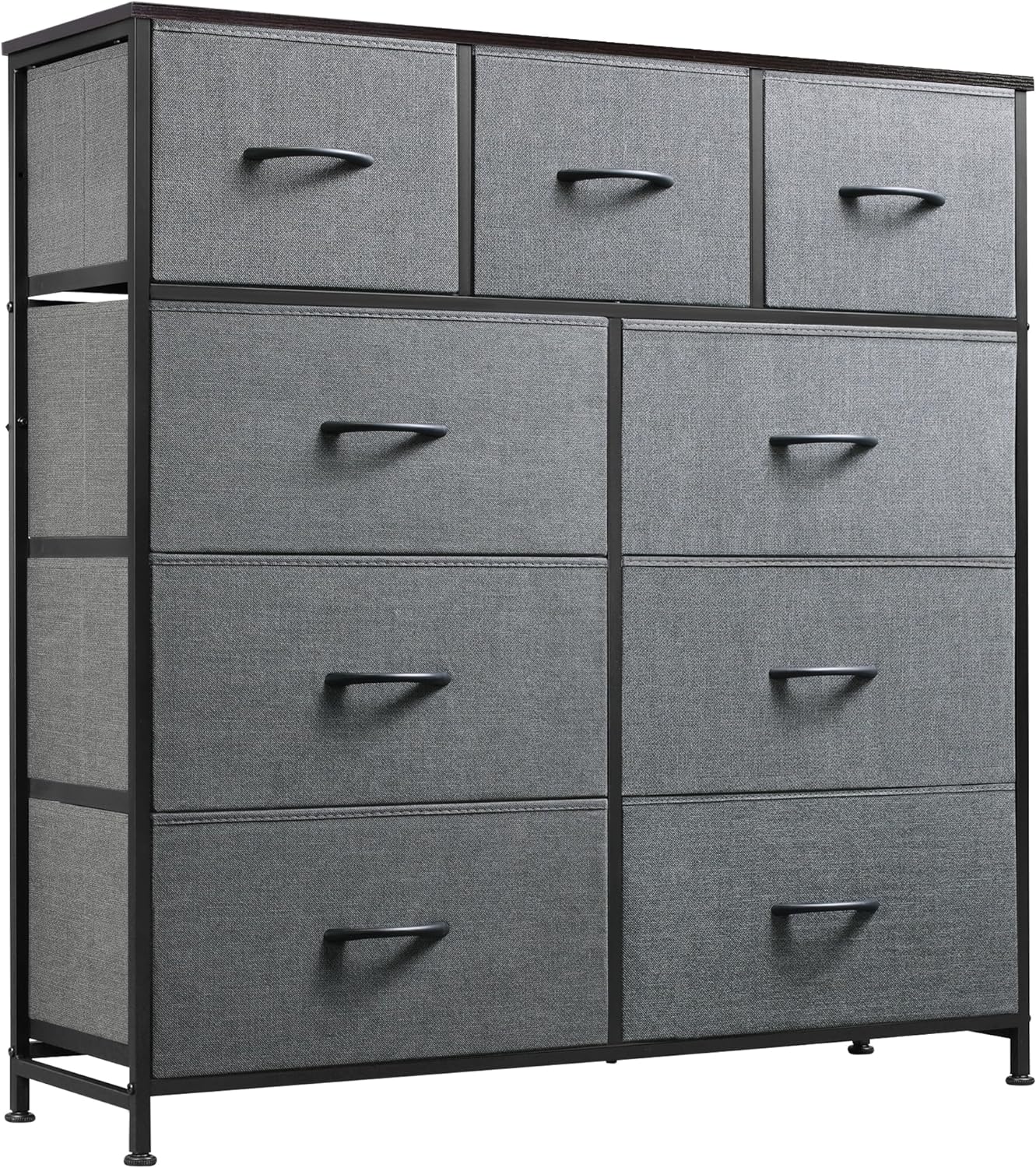 WLIVE 9-Drawer Dresser, Fabric Storage Tower for Bedroom, Hallway, Entryway, Closet, Tall Chest Organizer Unit with Fabric Bins, Steel Frame, Wood Top, Easy Pull Handle, Rustic Brown Wood Grain Print