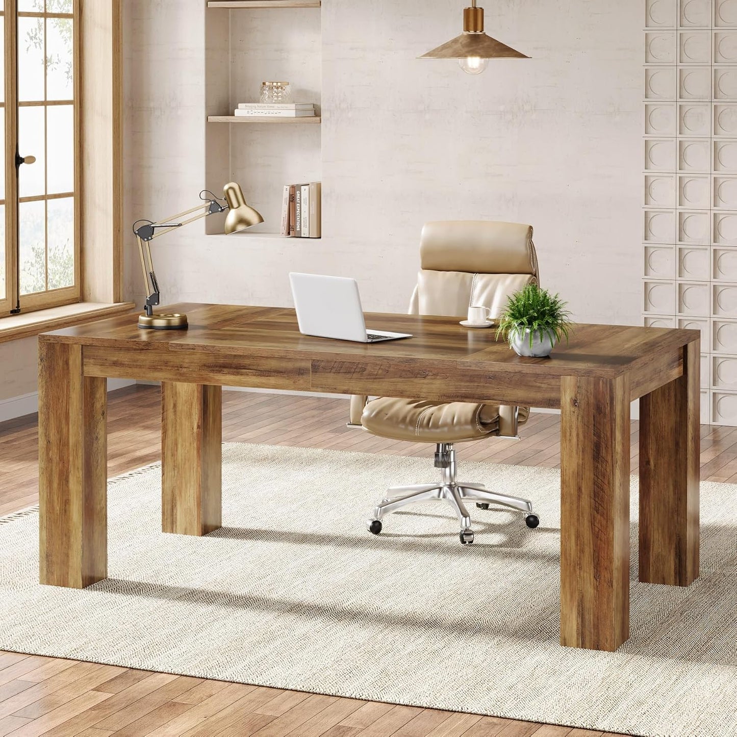 Tribesigns 63-Inch Executive Desk, Large Office Computer Desk, Simple Workstation Writing Table Study Table for Home Office, Black