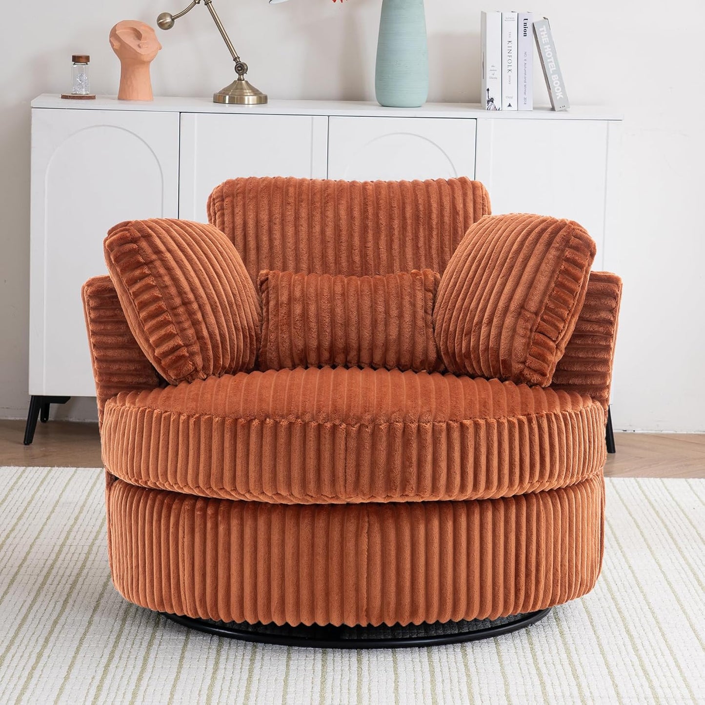 40" W Upholstered Oversized 360° Swivel Accent Barrel Chair and Half Cozy Sofa with Removable Pillows, Velvet Club Armchair for Living Room Bedroom Office Lounge, Black