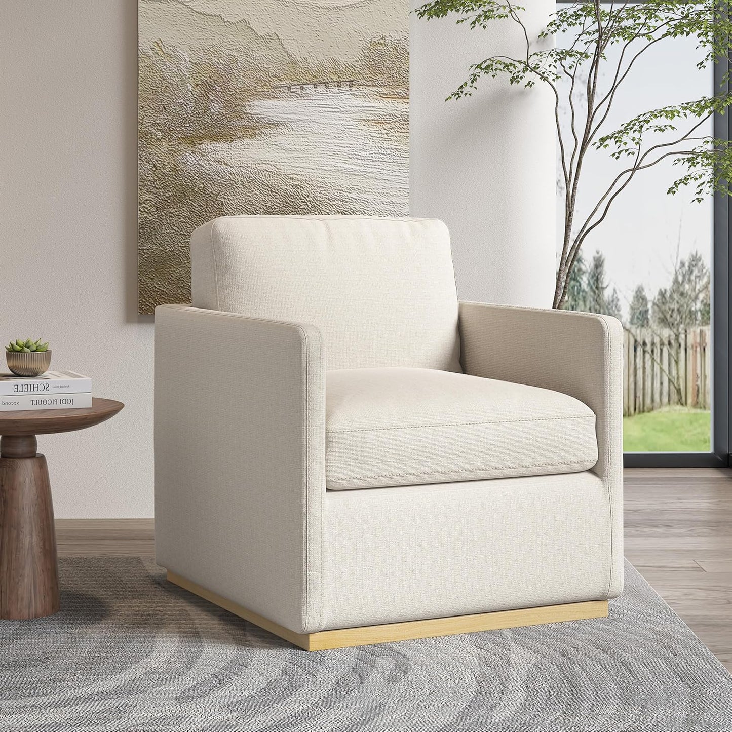 Swivel Barrel Chair, Premium Comfy Round Accent Chair for Living Room, Mid Century Modern Reading Chair for Adults, Armchair for Small Spaces, Bedroom Side Chairs for Home/Office/Leather Black
