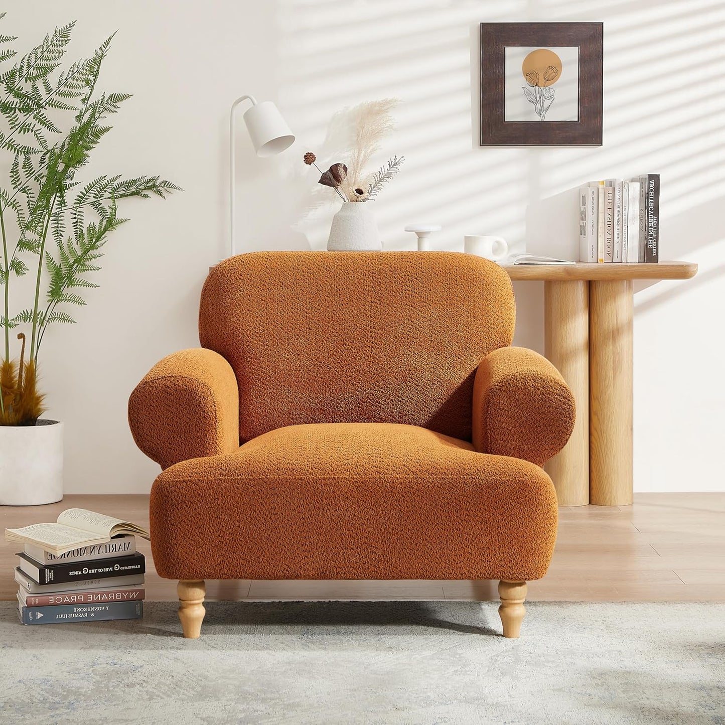 40" W Oversized Accent Chairs, Modern Boucle Armchair with Deep Seat and Wide Arms, Comfy Sherpa Fabric Single Sofa Reading Chair for Living Room, Bedroom, Book Nook, Beige