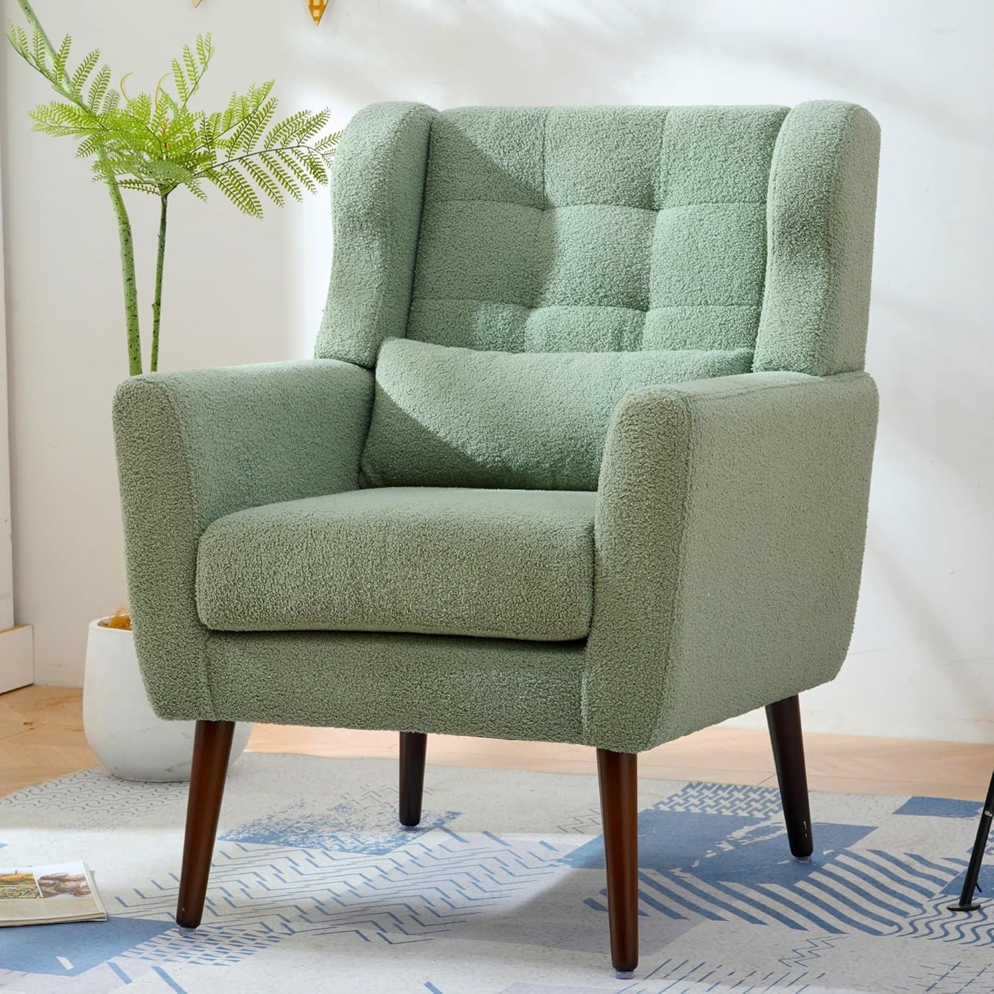 Accent Chair Set of 2, Upholstered Armchair with Pillow, Fabric Single Sofa Chair with Lounge Seat and Wood Legs Accent Chair for Living Room Small Spaces (Grey, Set of 2)