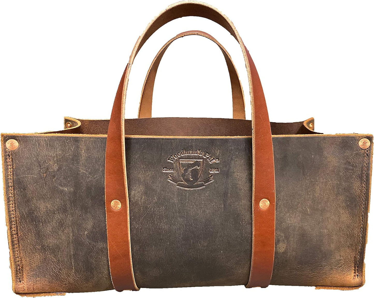 Woodman's Pal Buffalo Leather Tote Tool Bag For Hand Tools, Gardening, Outdoorsmen, Heavy Duty Premium Storage Leather Organizer (Golden Brown)
